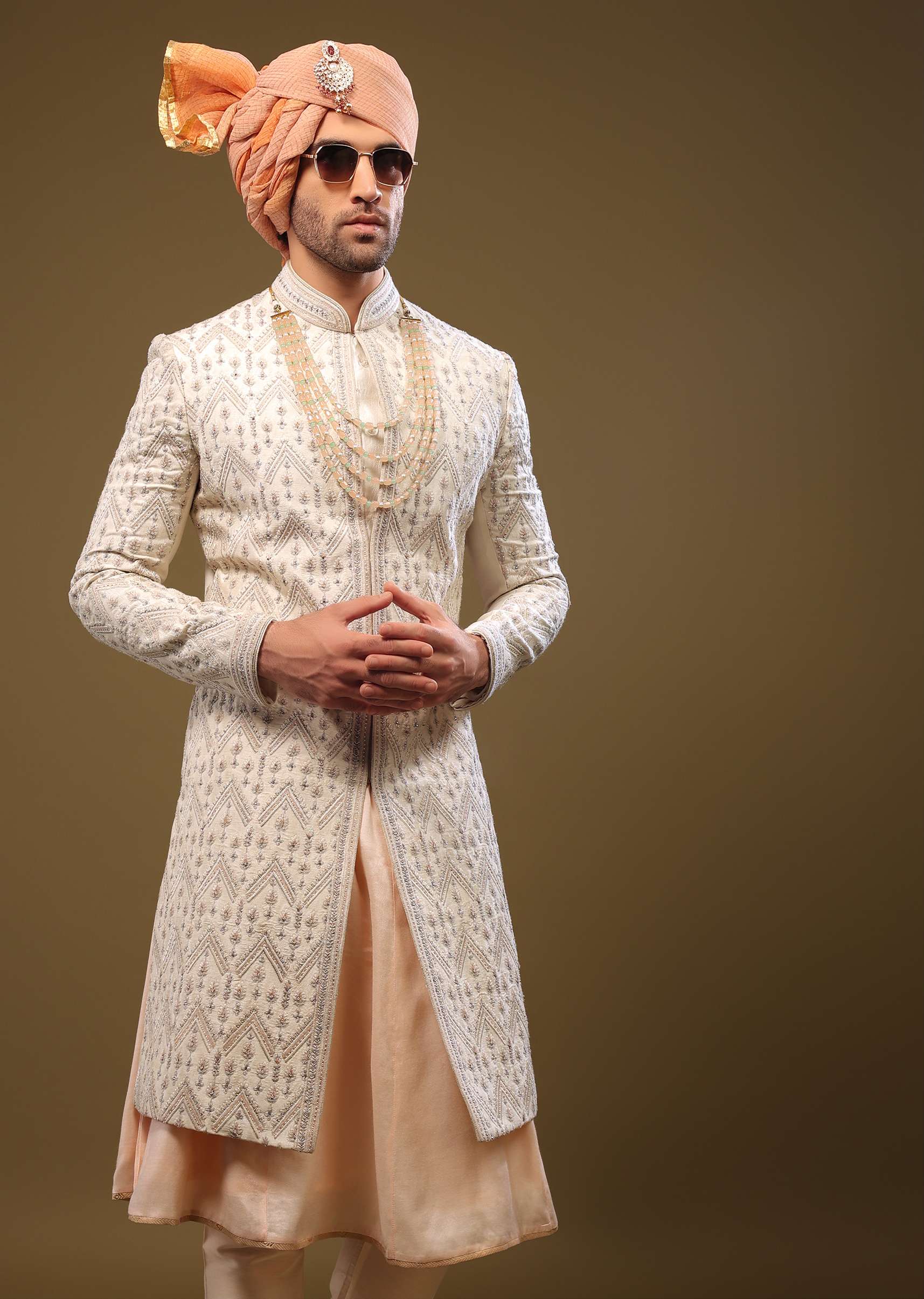 Silk Sherwani Set With Exquisite Embroidery - Image 4