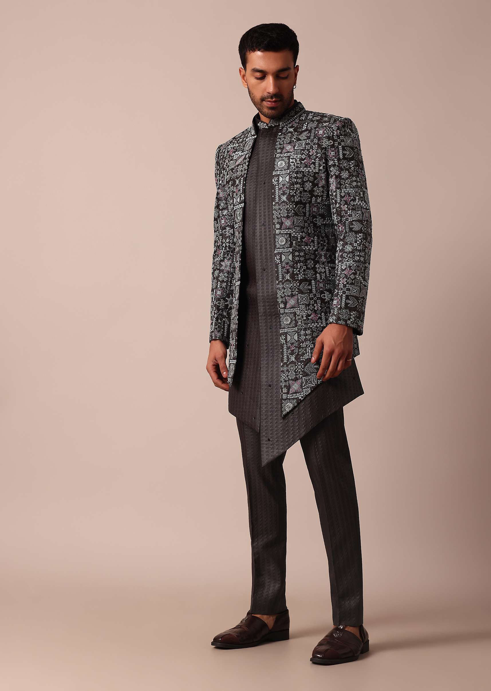 Elegant Brown Indowestern Set For Men - Image 3