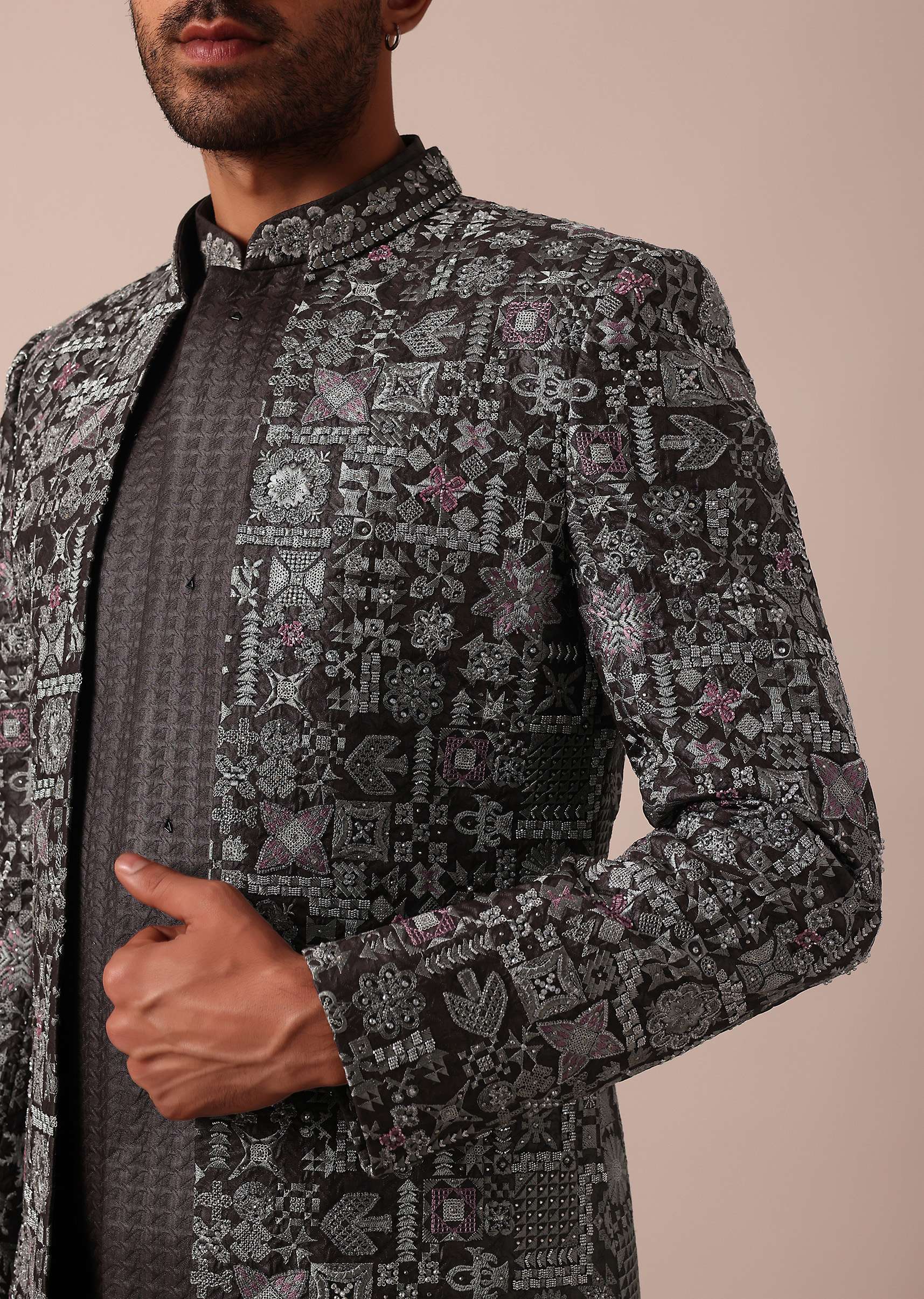 Elegant Brown Indowestern Set For Men - Image 4