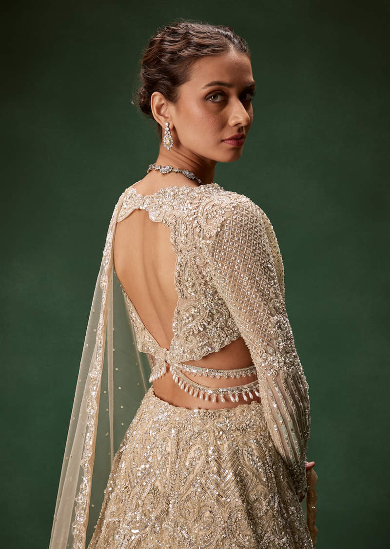 Gold Bridal Lehenga With Heavy Zari And Sequin Detailing - Image 6