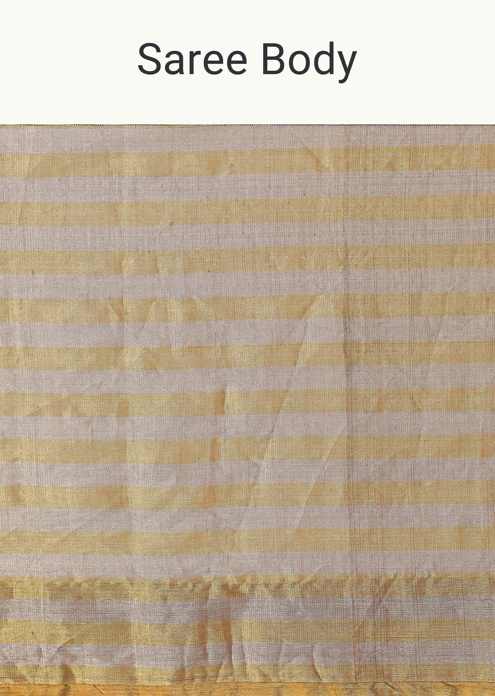 Gold Chanderi Tissue Saree With Pipe Finish Stitched Blouse - Image 9
