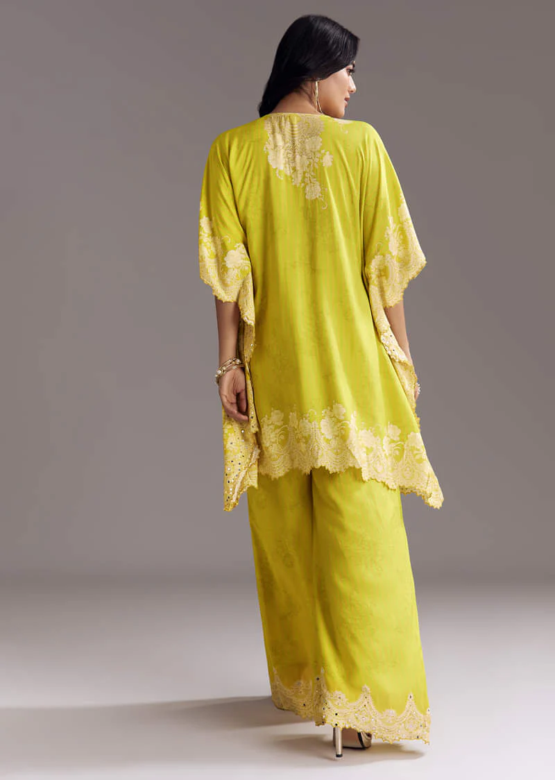 Green Printed Co-Ord Set With Mirror Work - Image 5