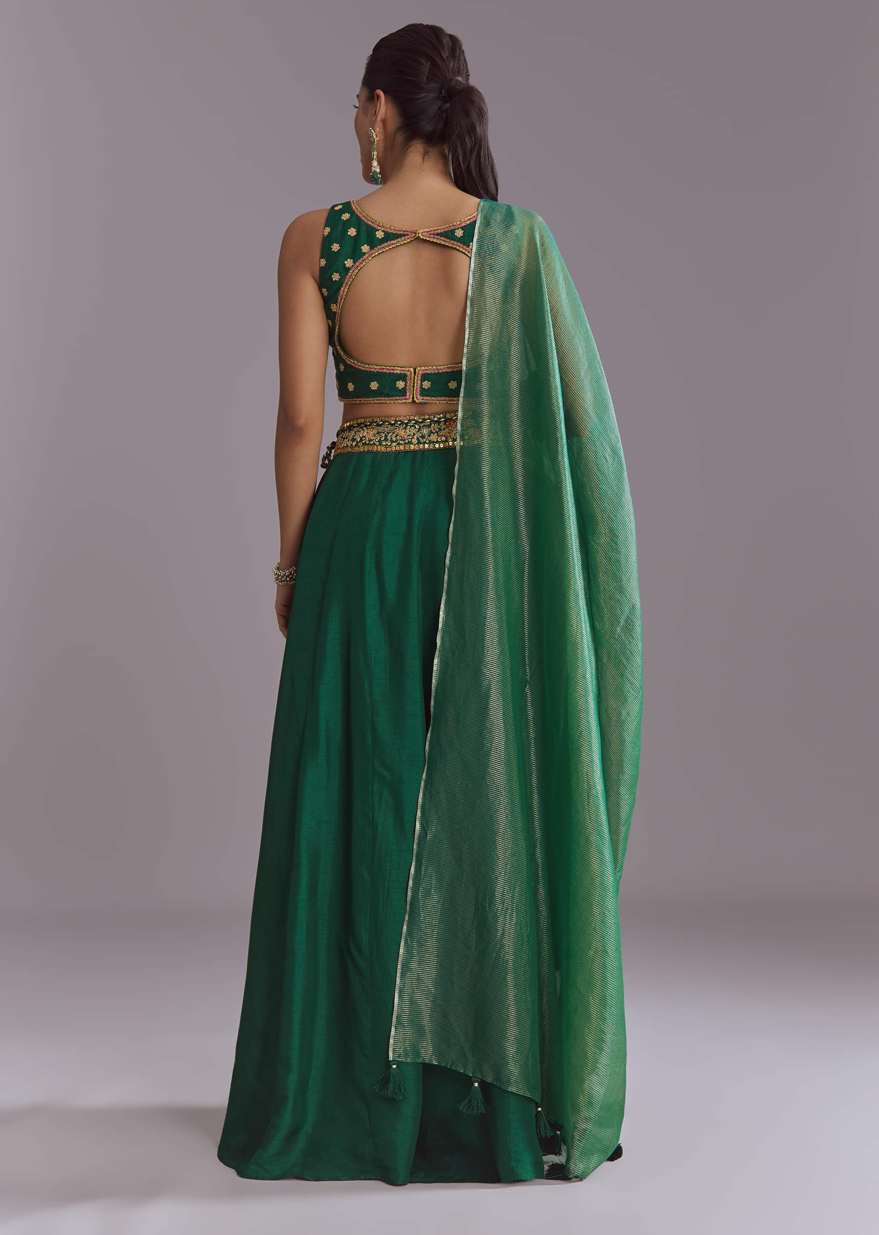 Green Silk Festive Lehenga With Zari Work - Image 5