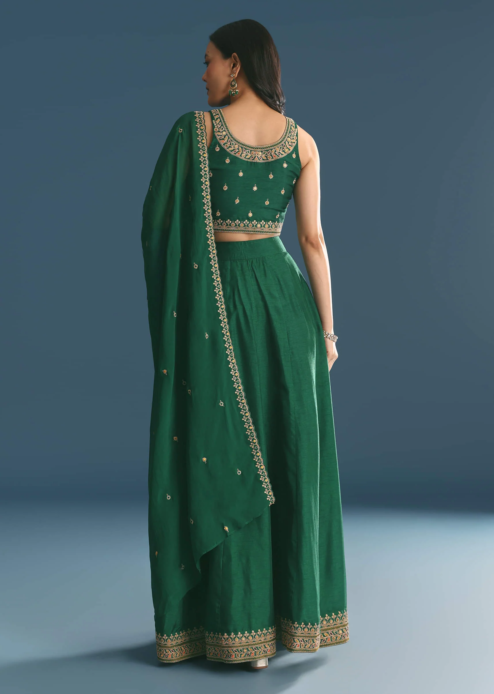 Green Silk Lehenga Choli With Zari And Sequins Work - Image 5