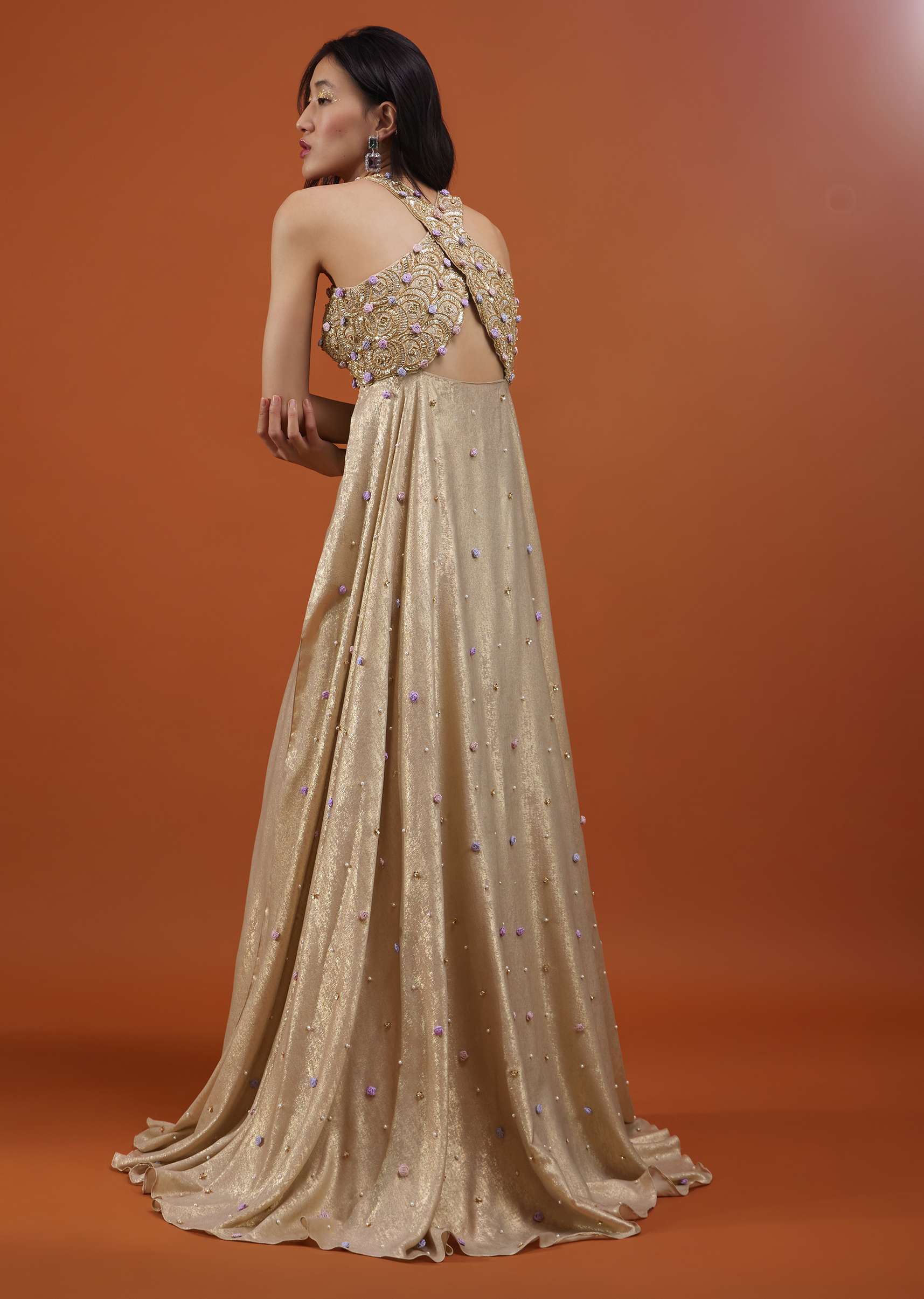 Gold Toned Palazzo Top In With Attached Cape - NOOR 2022 - Image 8
