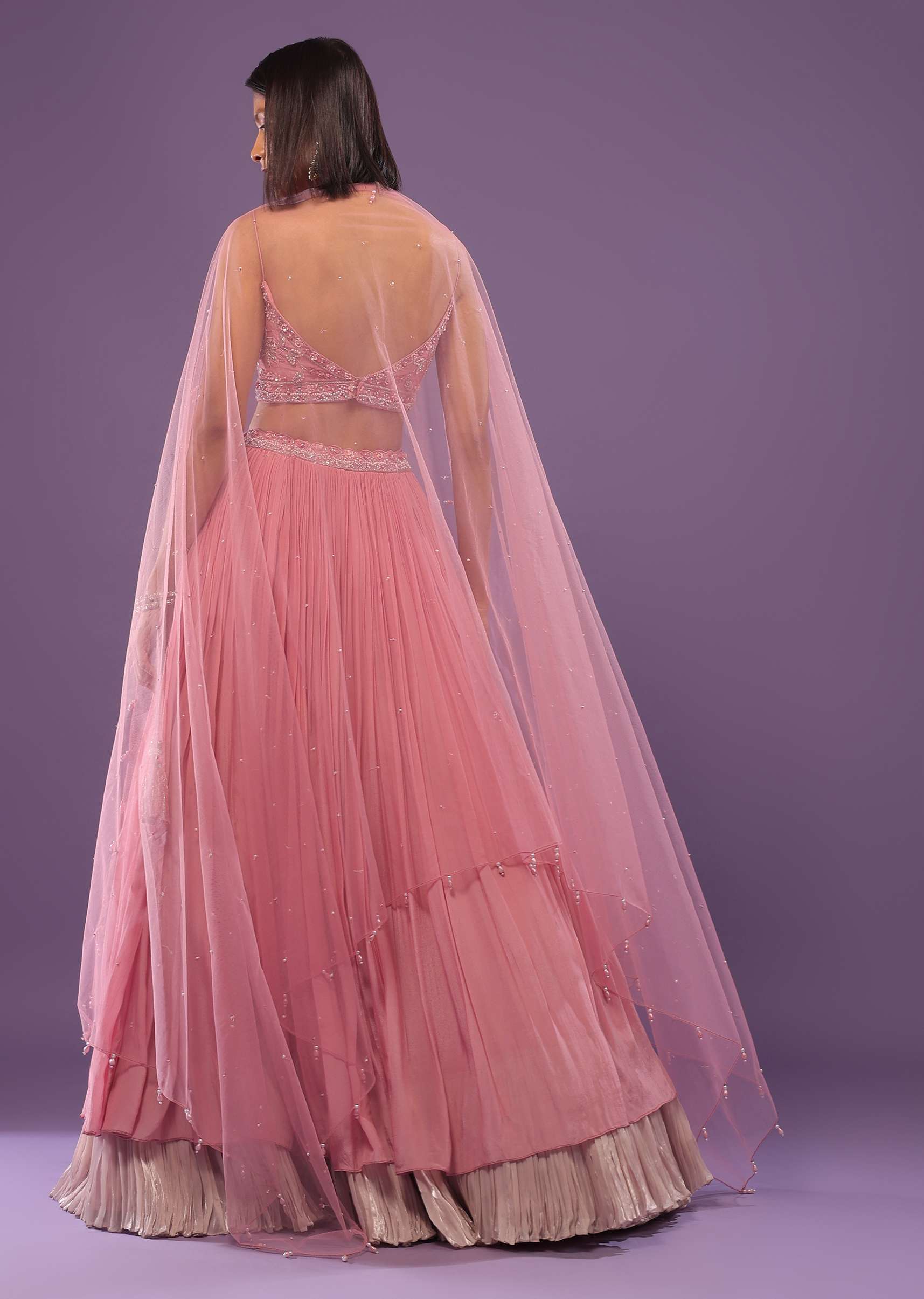 Petal Pink Embroidered Bridesmaid Lehenga Set In Crepe - Image 5