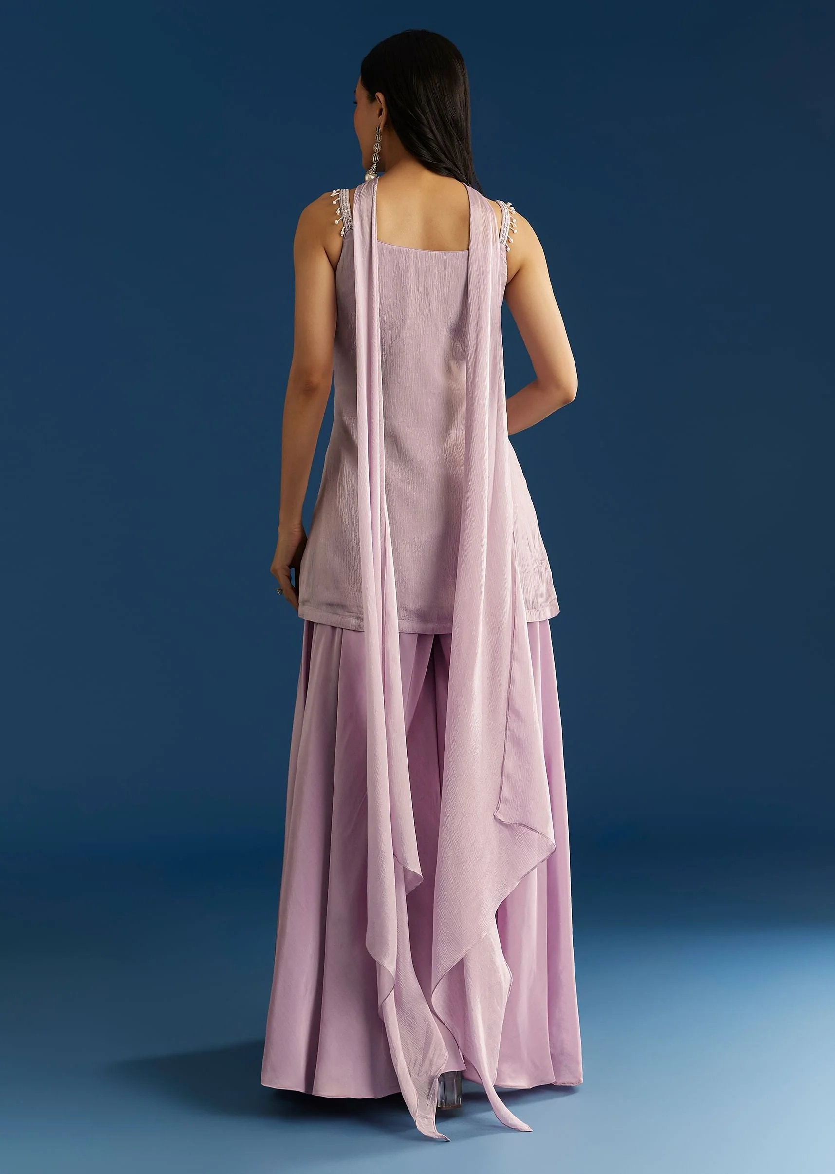 Lavender Chinon Moti Sequin Palazzo Set With Choker Style Dupatta - Image 5
