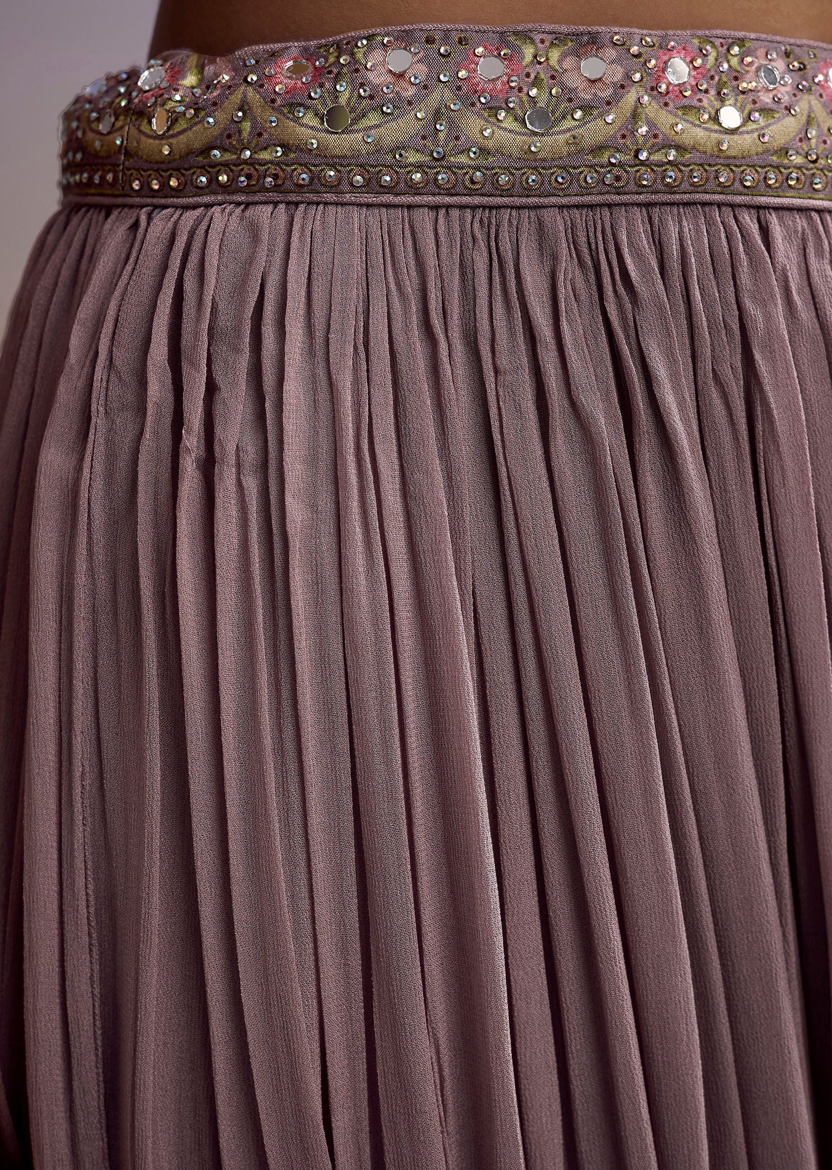 Lavender Silk Palazzo Suit With Stone Work And Printed Kurta - Image 6