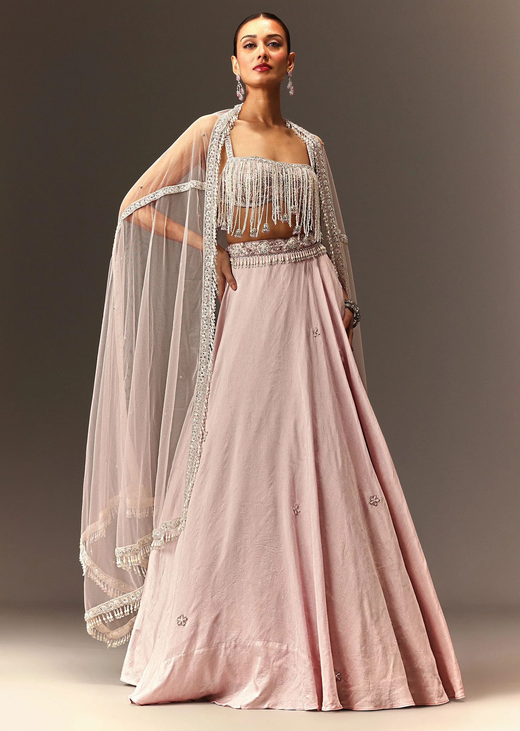 Lilac Lehenga And Stone Embellished Blouse With Dupatta - Image 3