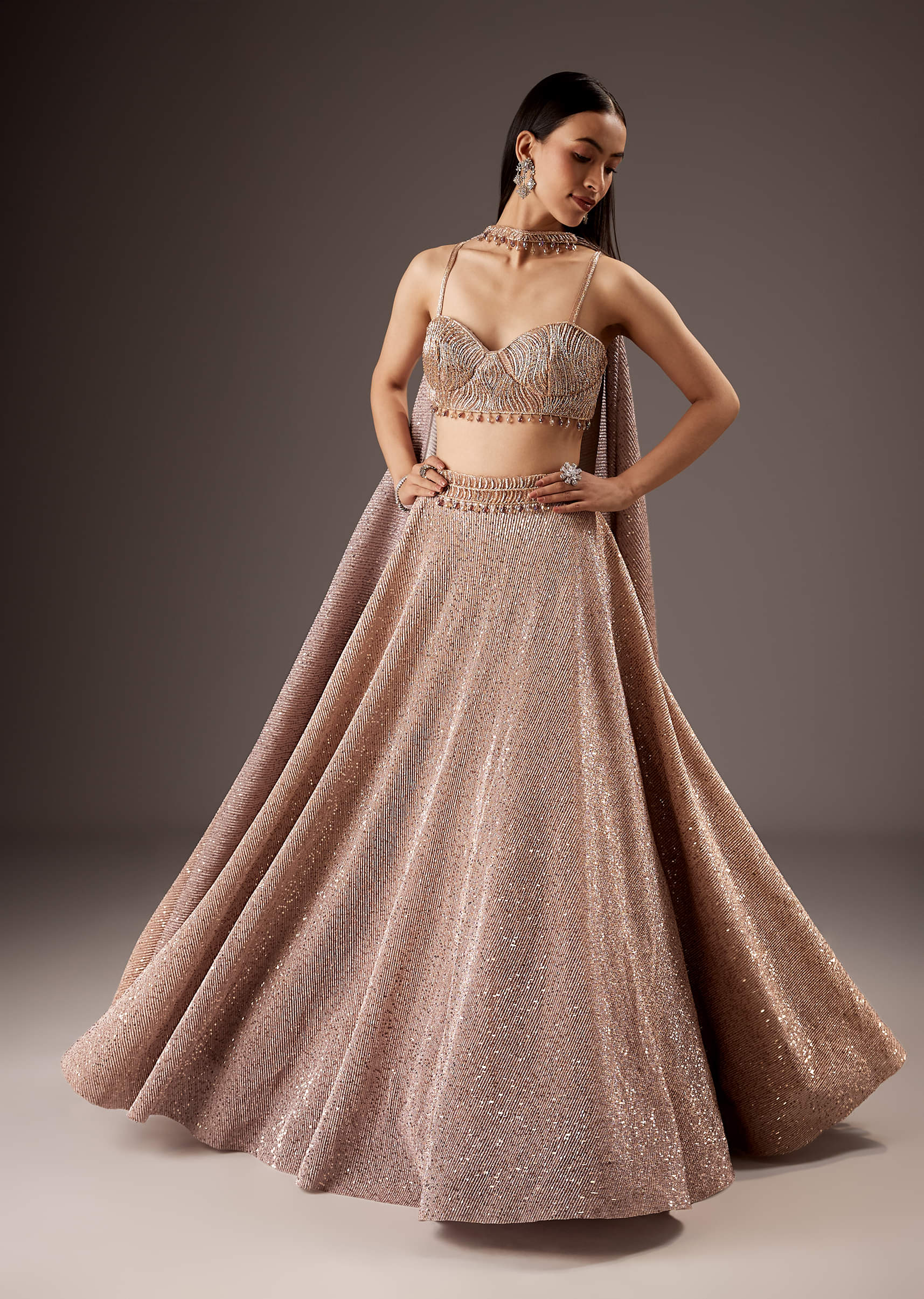 Lilac Purple Fancy Bridesmaid Lehenga With Elegant Choker Cape Dupatta - Image 4