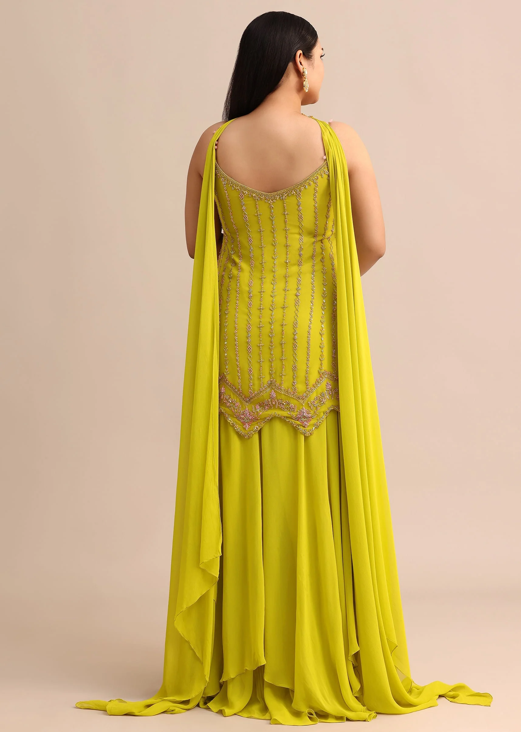 Lime Green Sharara Suit With Choker Dupatta - Image 5