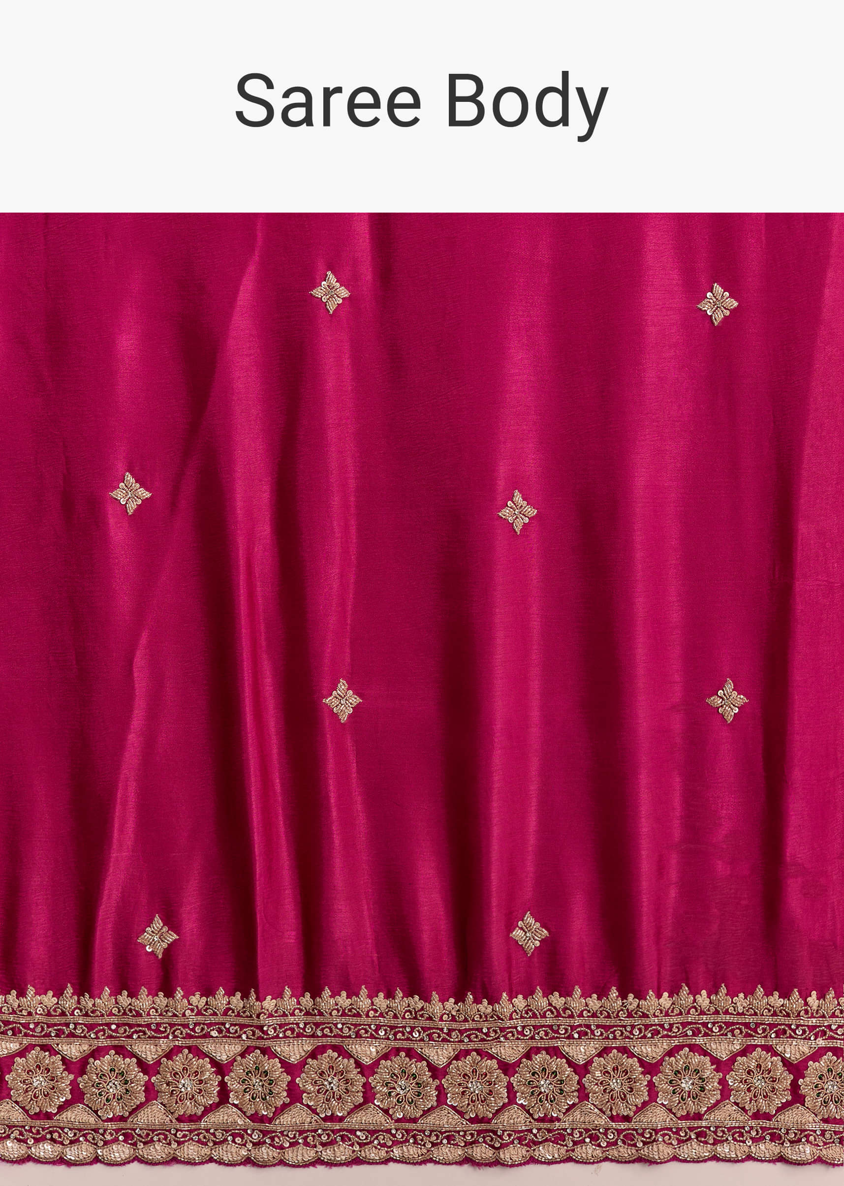 Magenta Pink Satin Saree With Floral Embroidered Border - Image 9