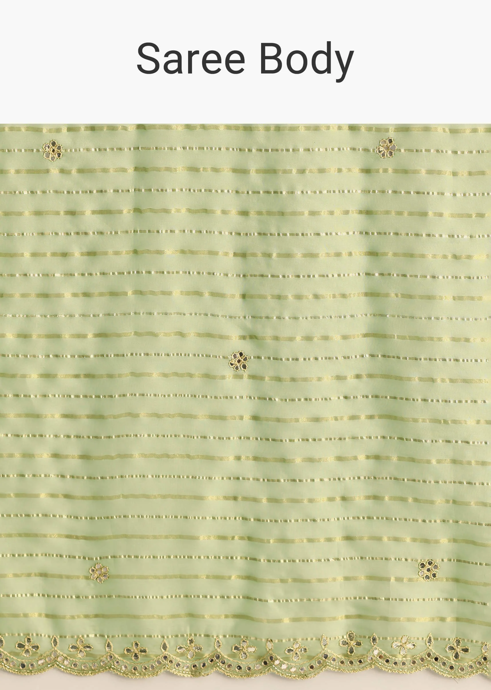 Mint Green Scallop Bordered Saree With Foil Printed Stripes - Image 9