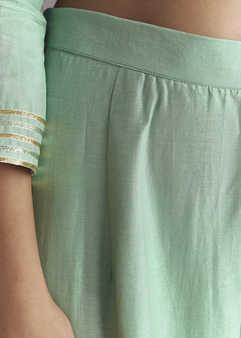 Mint Green Silk Kurta Sharara Set With Gotta Work - Image 6