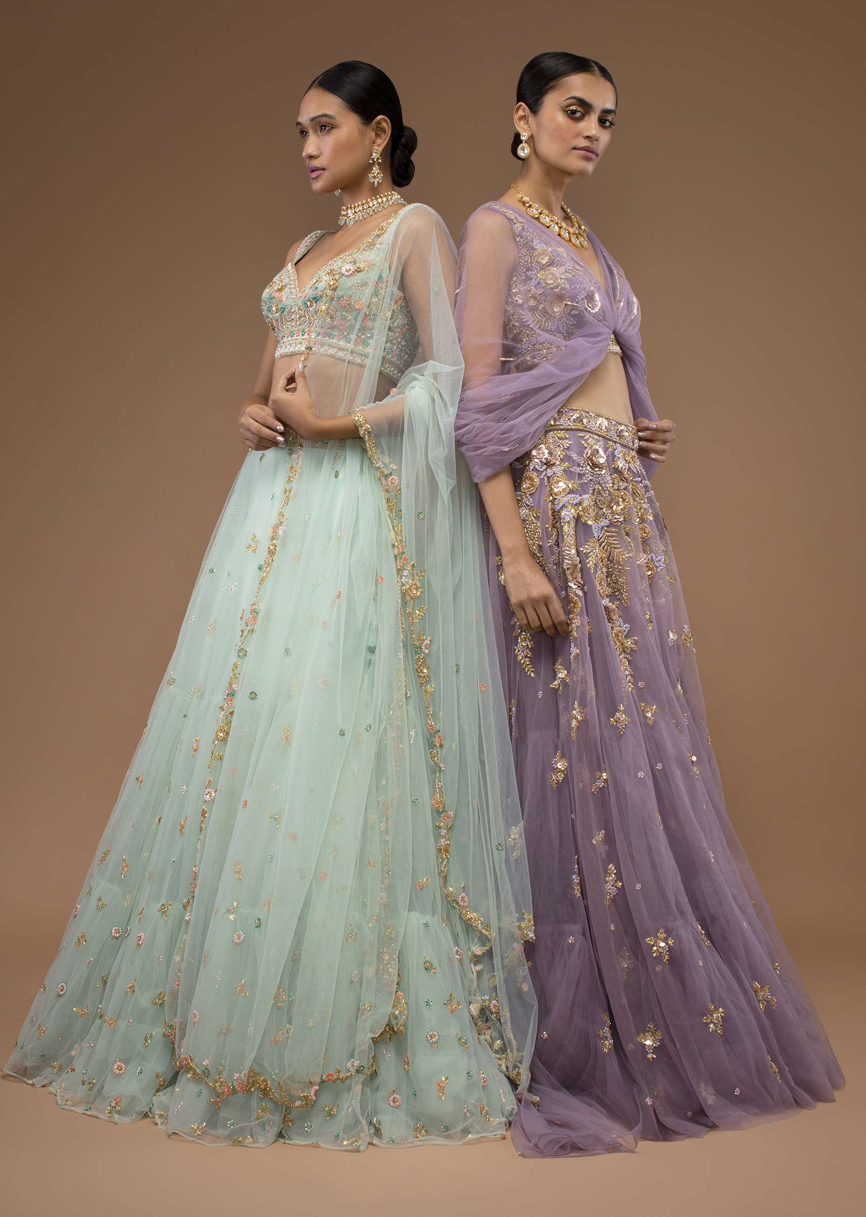 Mint Lehenga And A Crop Top Set Crafted In Net With Sequins And Resham Work - Image 5