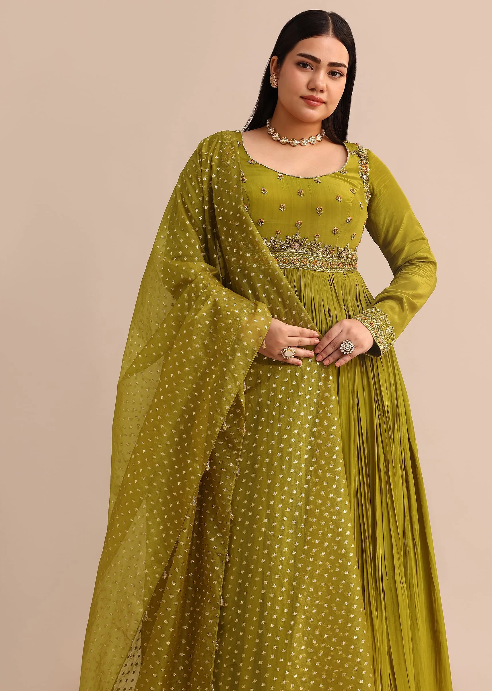 Moss Green Embroidered Anarakali Set - Image 3