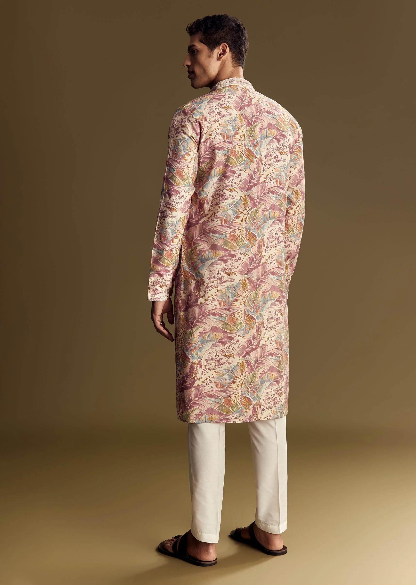 Multi Tone Silk Kurta Set With Floral And Foil Highlights - Image 5