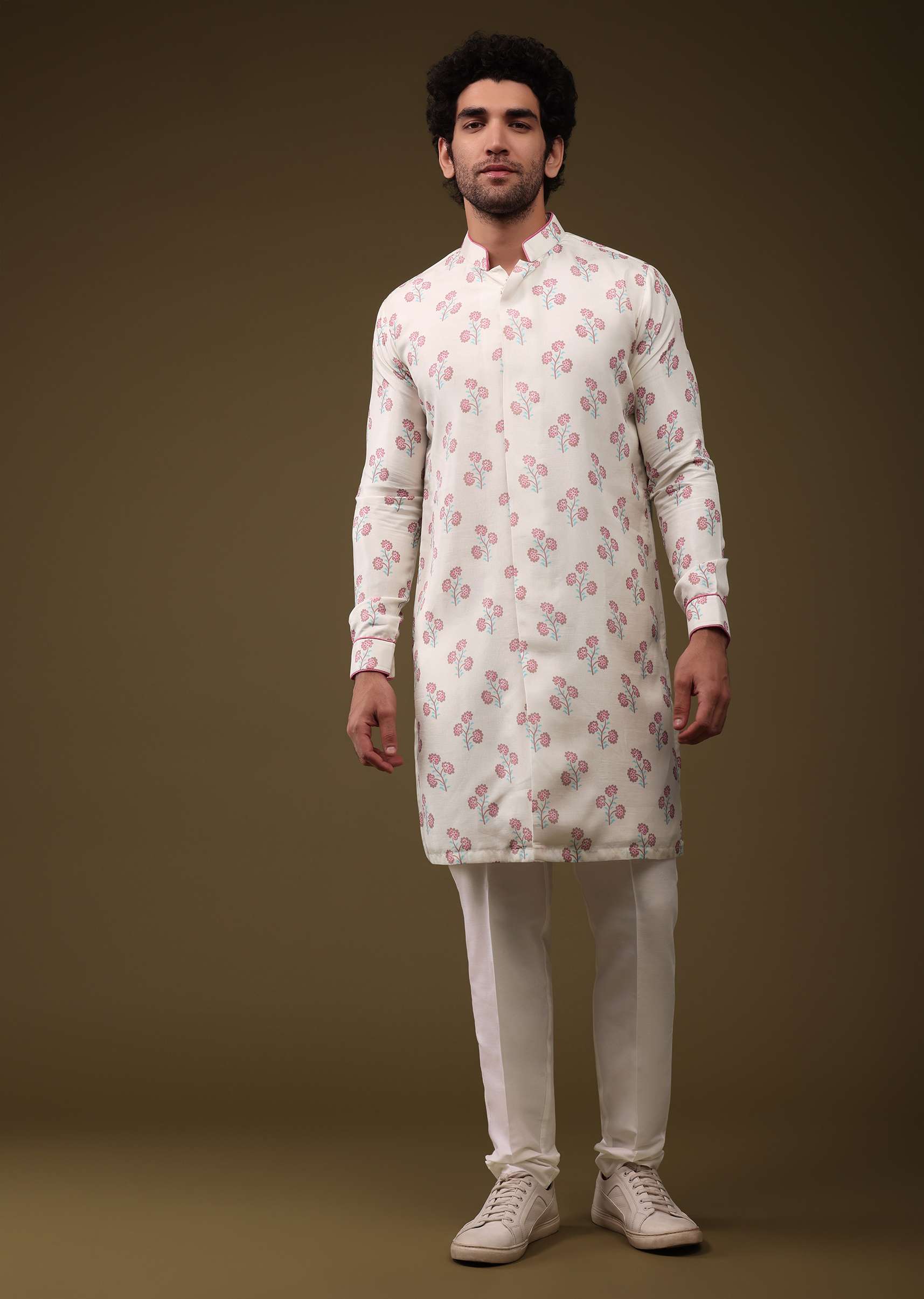 Multicolor Modern Floral Printed Jacket Kurta Set In Silk - Image 6