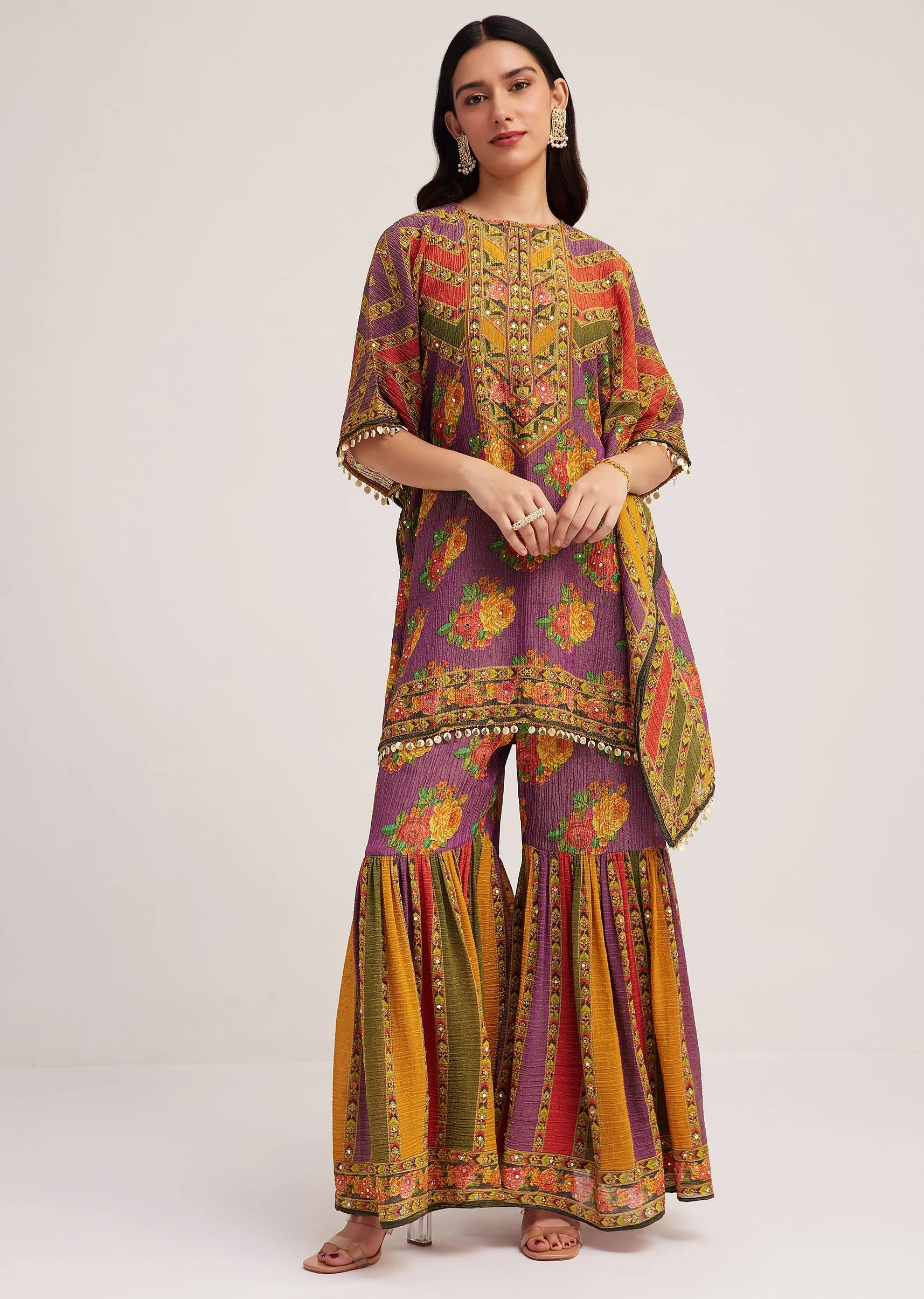 Multicolour Printed Sharara Set In Tissue Fabric - Image 3