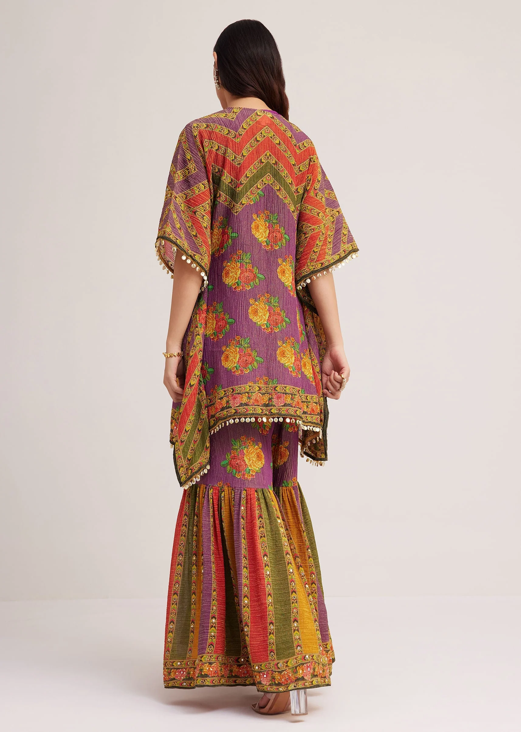 Multicolour Printed Sharara Set In Tissue Fabric - Image 5