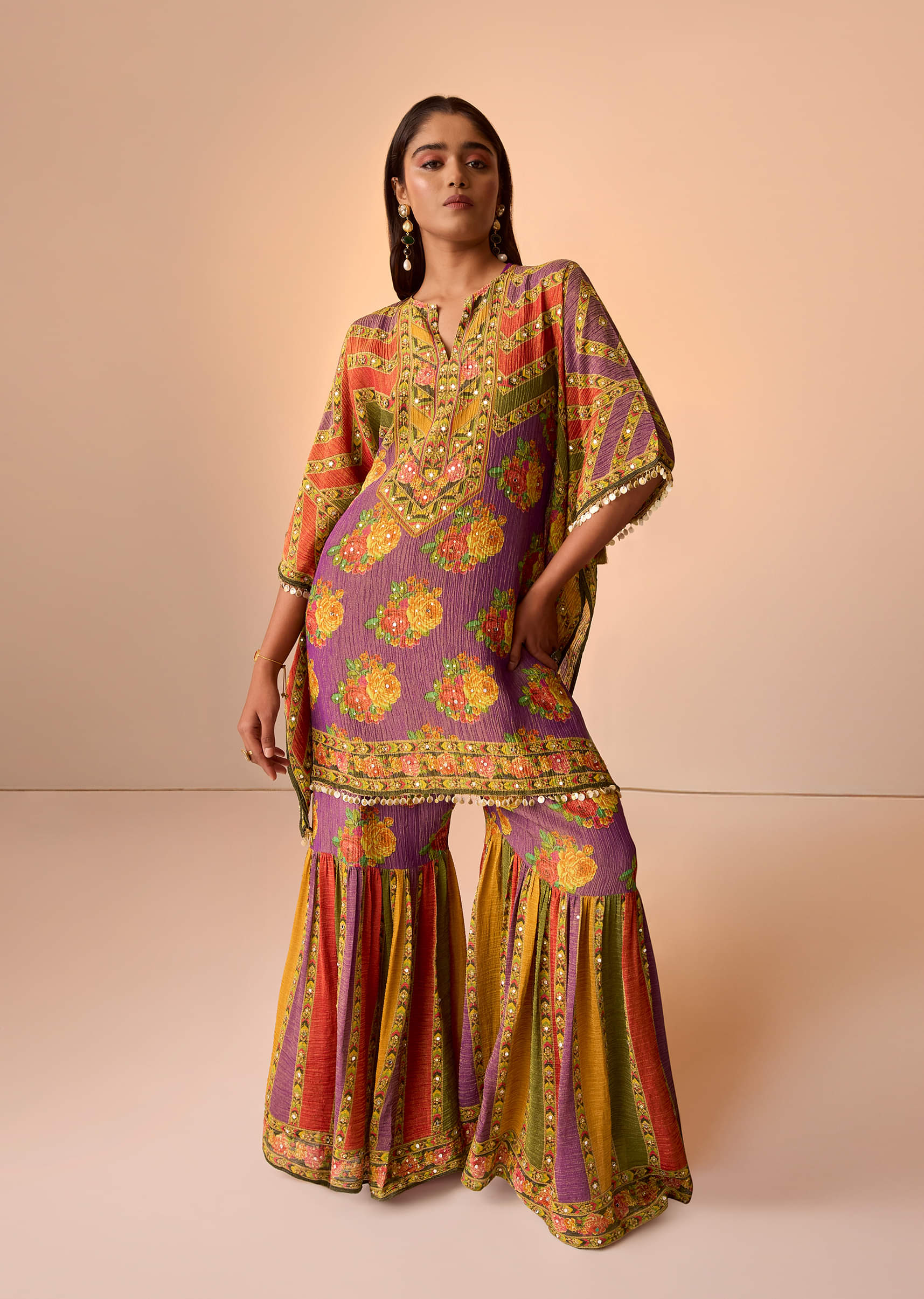 Multicolour Printed Sharara Set In Tissue Fabric - Image 8