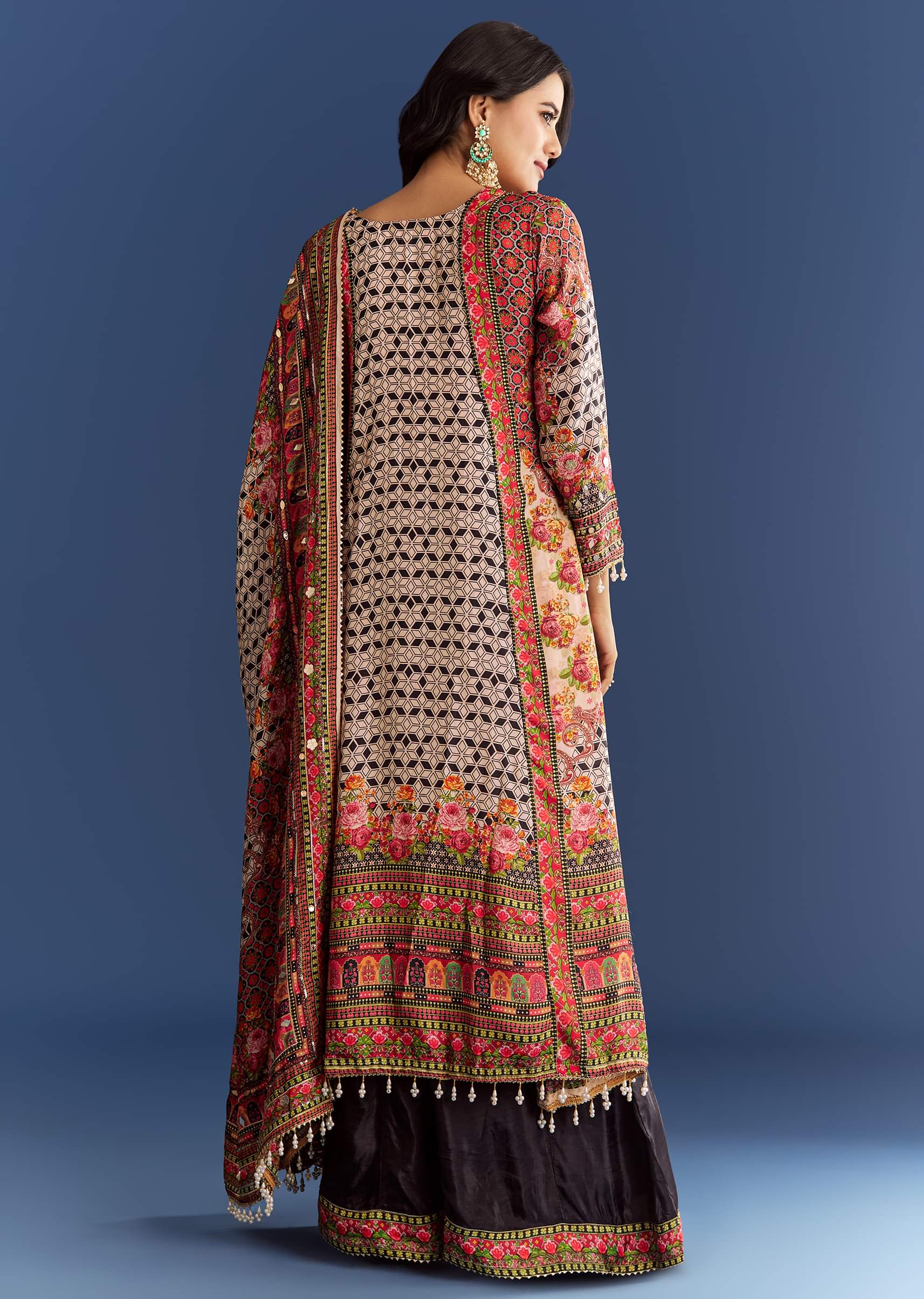 Multicolour Tabby Silk Printed Kurta Palazzo With Dupatta - Image 5