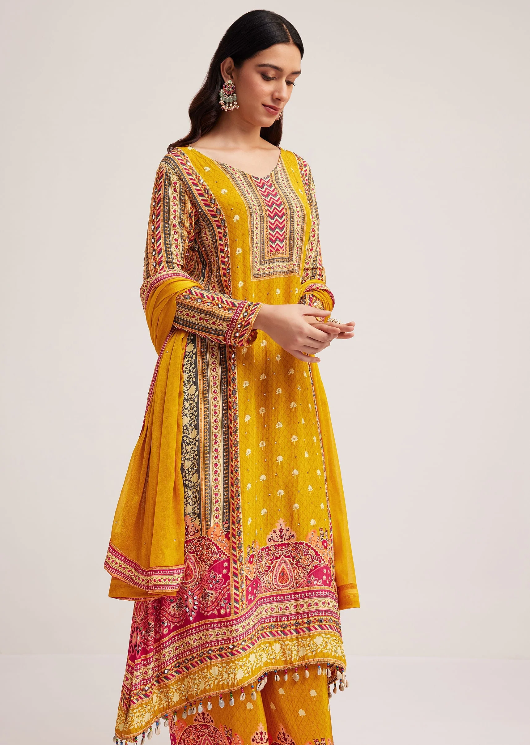 Mustard Yellow Printed Palazzo Set - Image 4