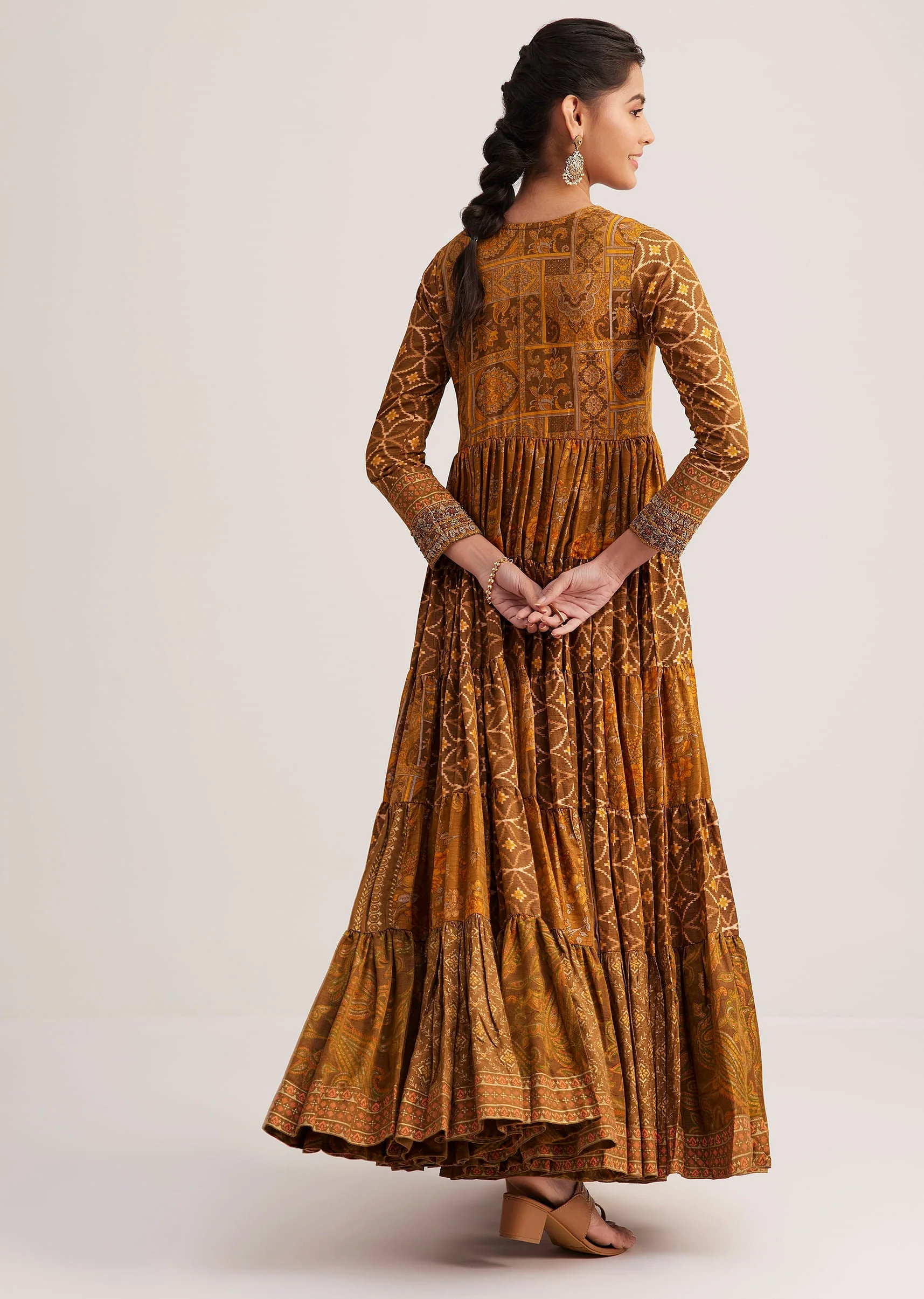 Mustard Yellow Silk Kurta With Indie Print - Image 5