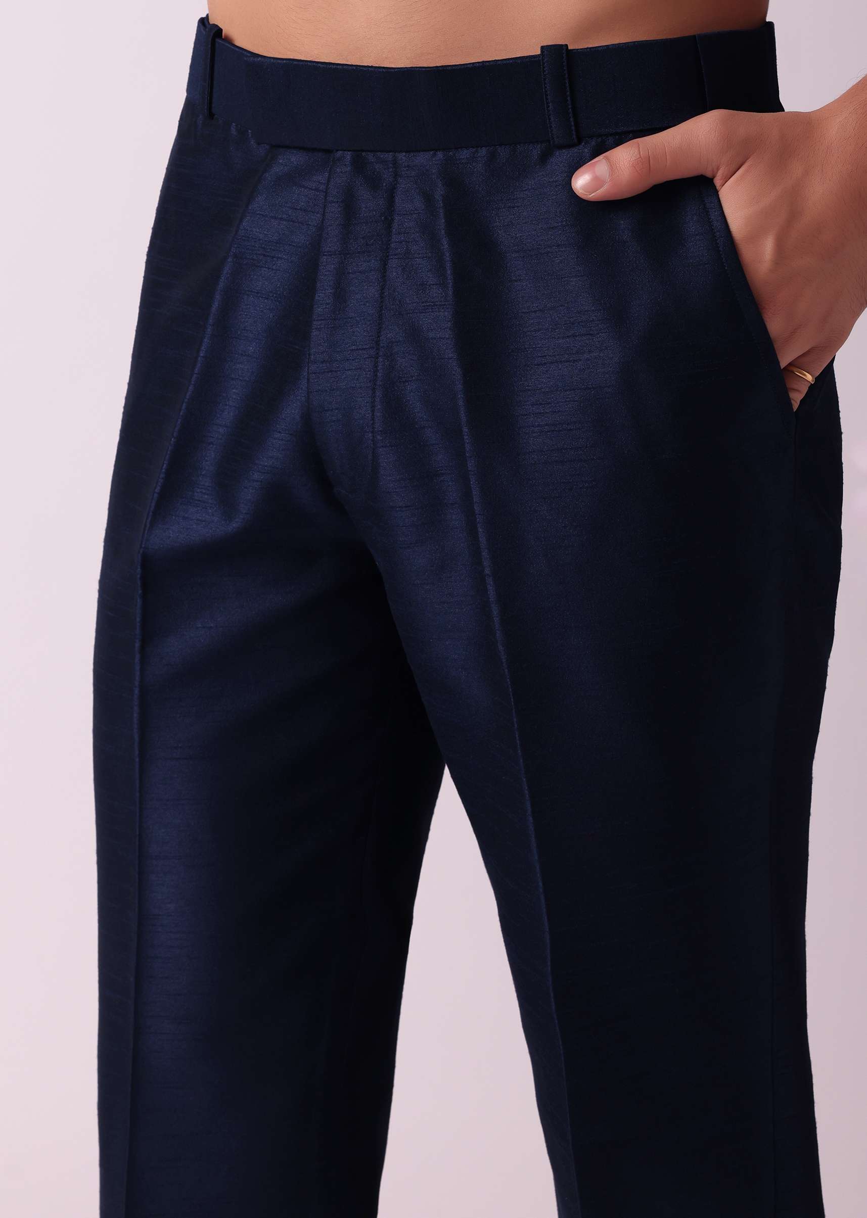 Navy Blue Indowestern Set In Dupion - Image 7