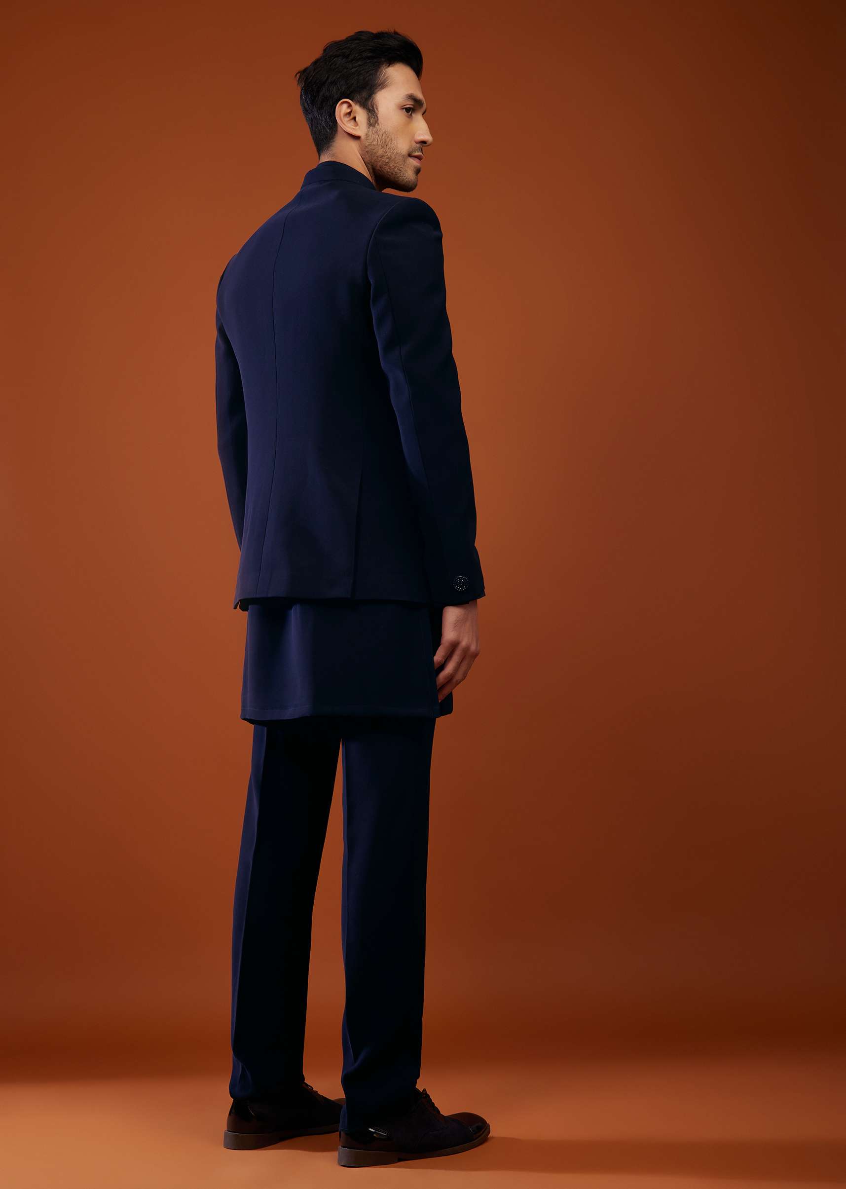 Navy Blue Jodhpuri Sherwani Set In Imported Suiting Fabric - Image 6