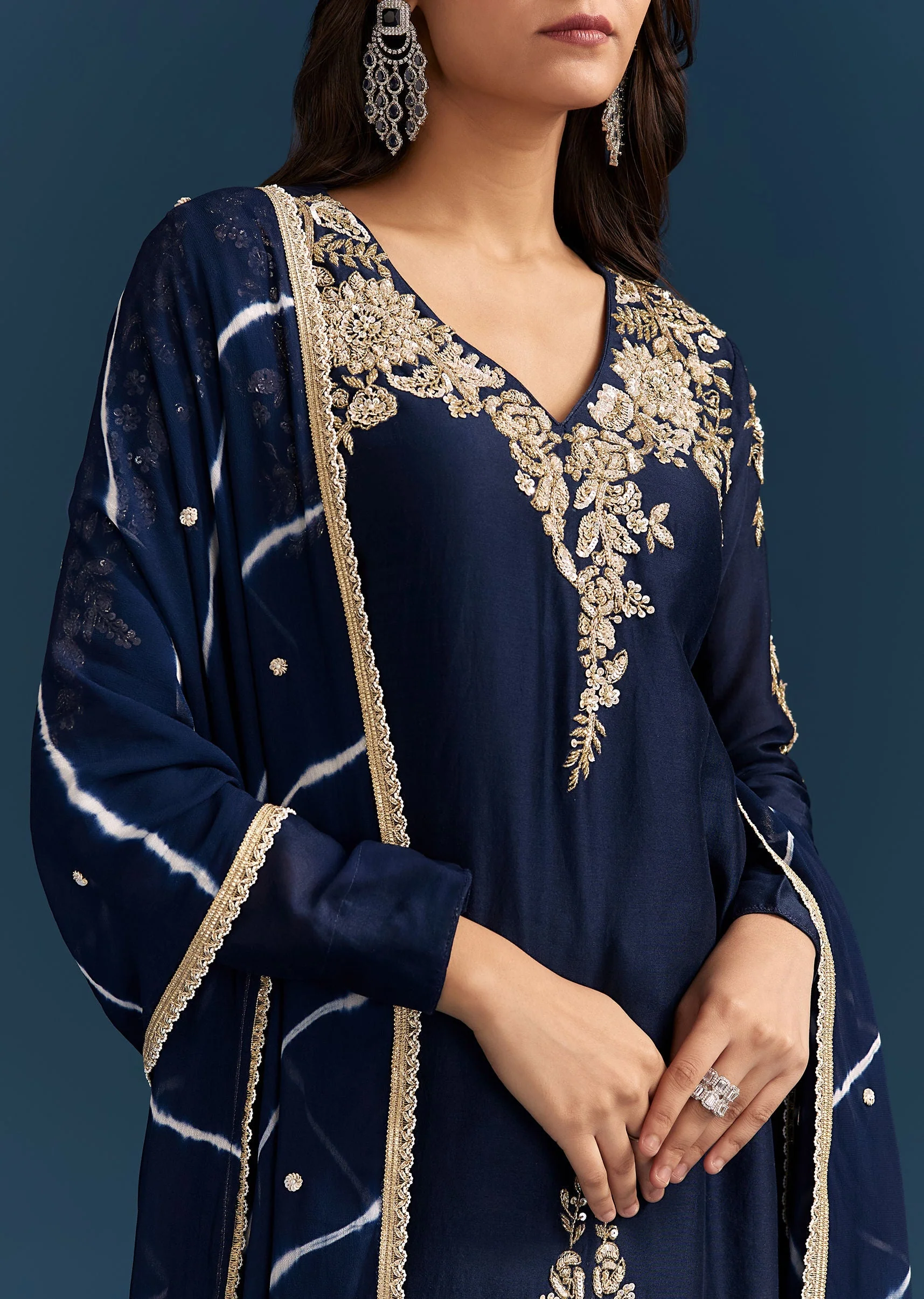 Navy Blue Set With Sequins And Cut Dana Embellished Kurta - Image 2