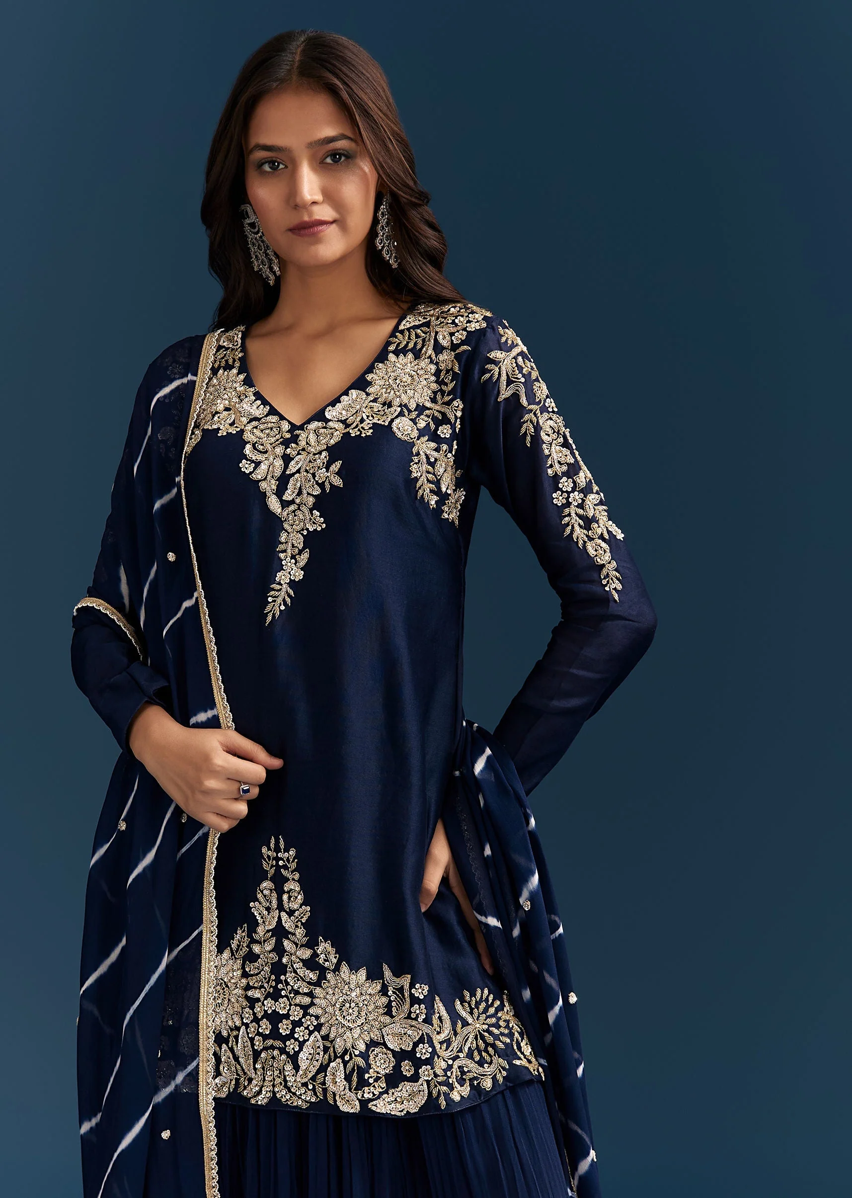 Navy Blue Set With Sequins And Cut Dana Embellished Kurta - Image 3