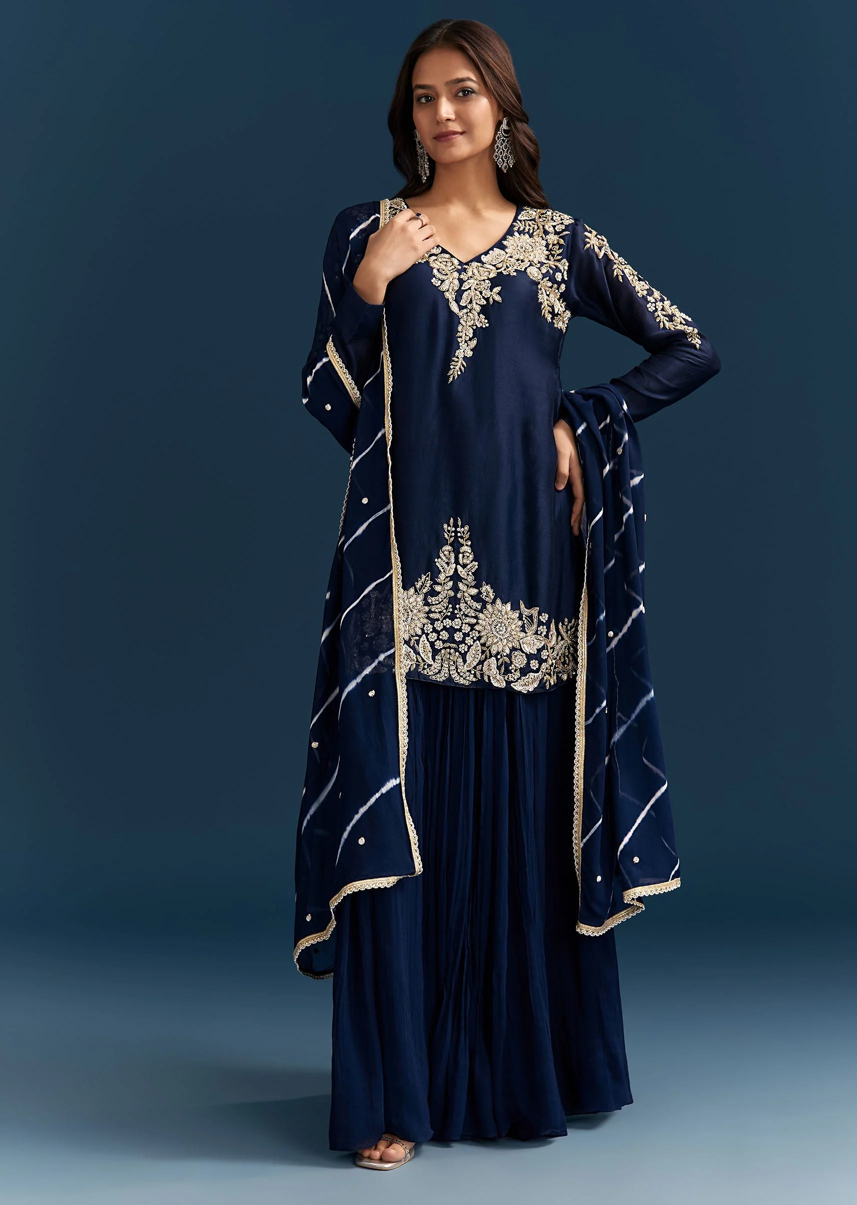 Navy Blue Set With Sequins And Cut Dana Embellished Kurta - Image 5