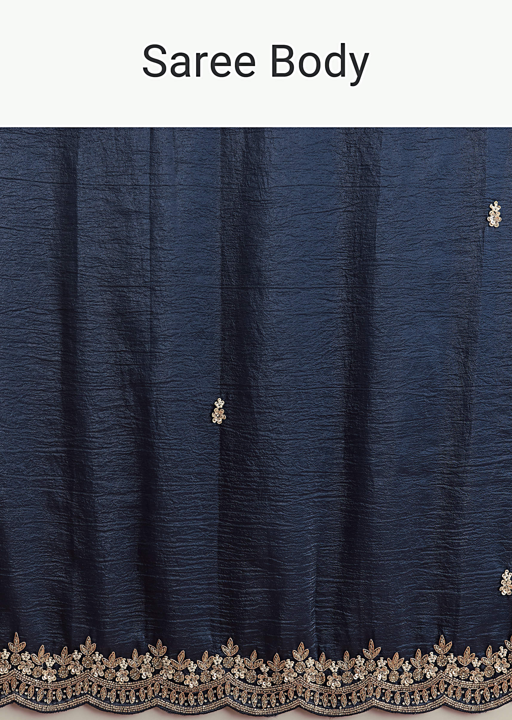 Navy Blue Tissue Saree With Scallop Border And Sequin Work - Image 8