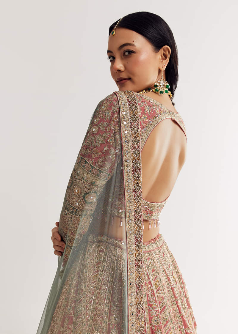 Net Dupatta Georgette Printed Lehenga With Stone Embroidery - Image 5