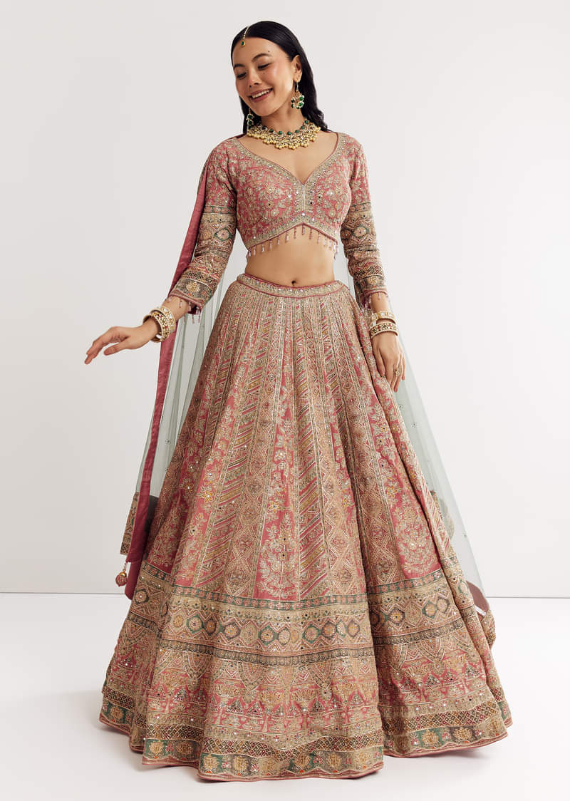 Net Dupatta Georgette Printed Lehenga With Stone Embroidery - Image 6