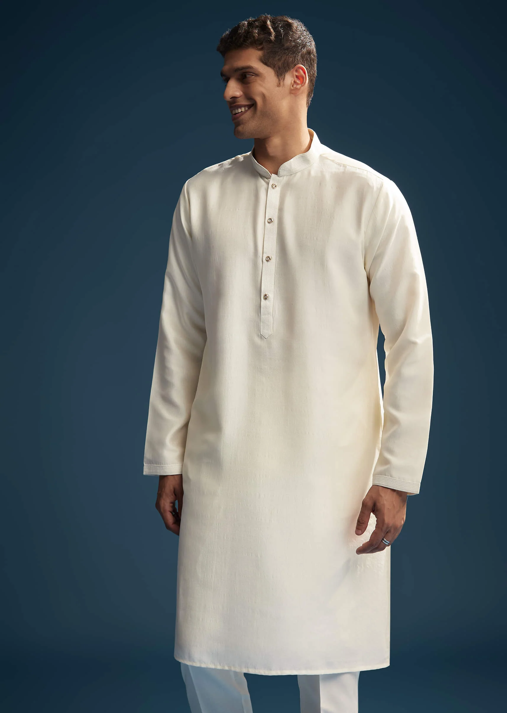 Off White Silk Kurta Jacket Set For Men With Heavy Embroidery - Image 6