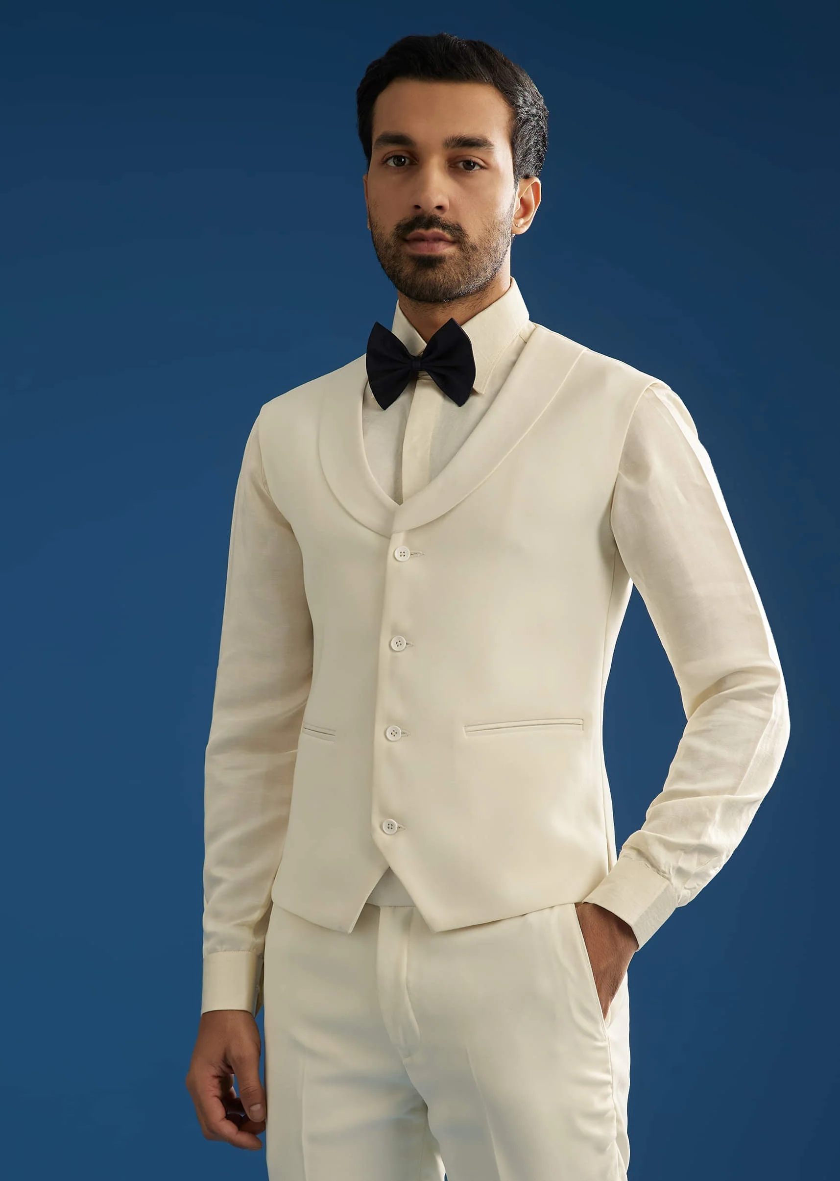 Off White Suiting Blazer Set With Beads And Cutdana Embroidery - Image 5