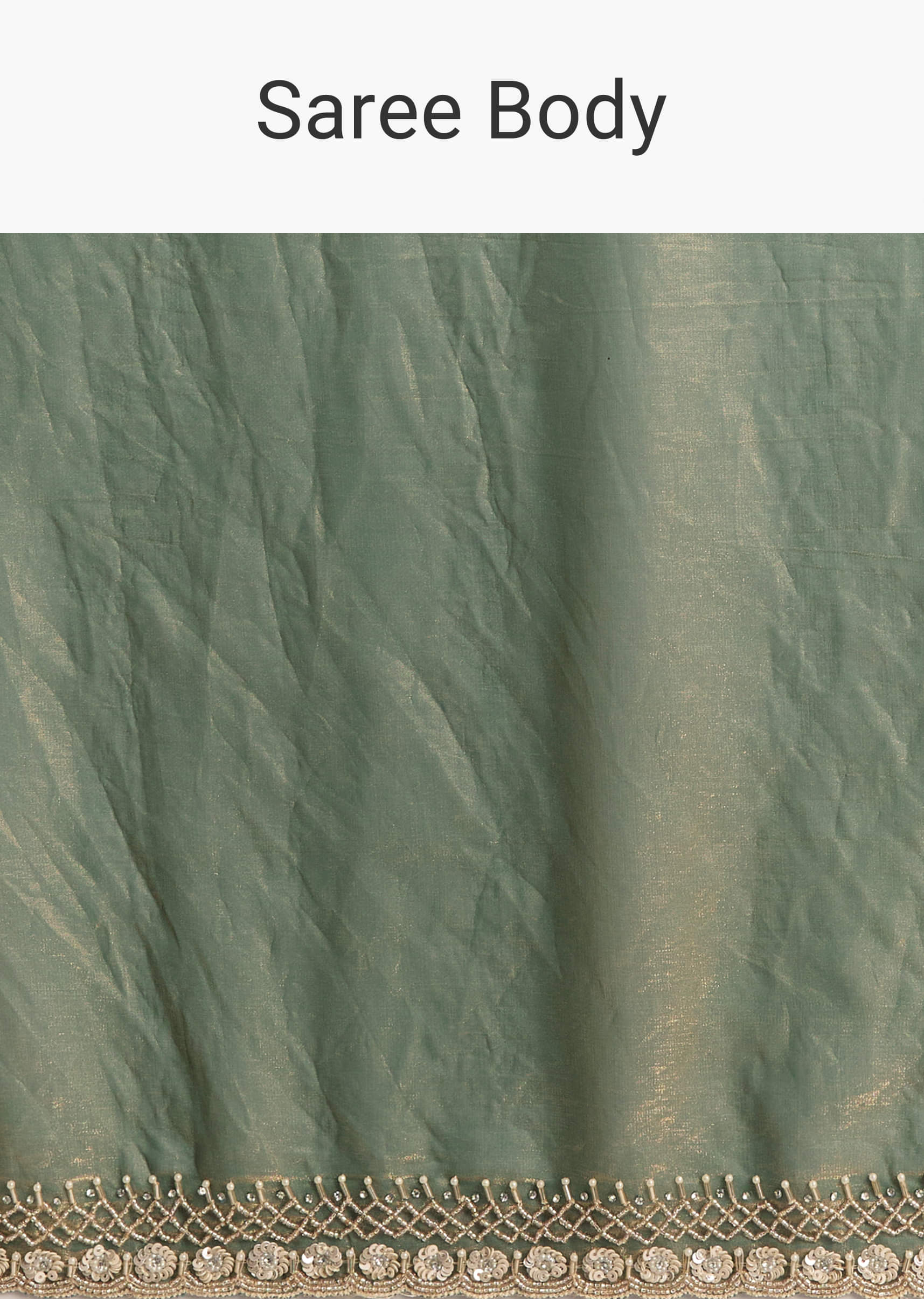 Olive Green Chinon Saree With Velvet Touch And Sequin Work - Image 8