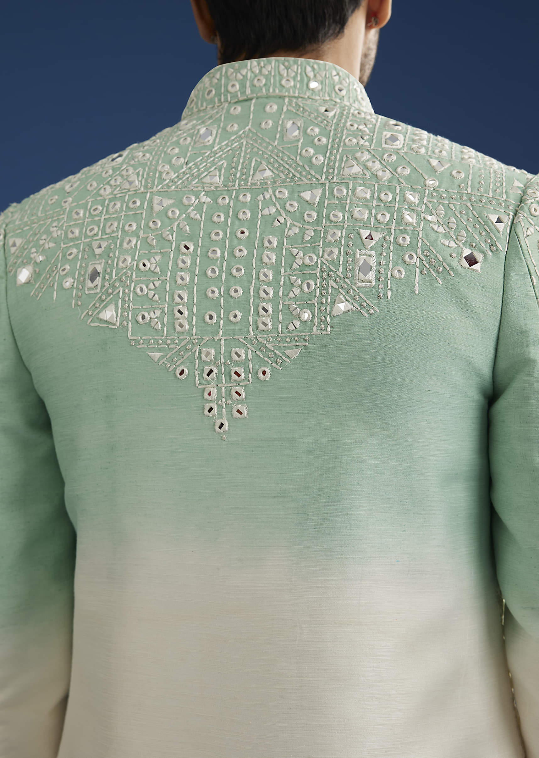 Ombre Green Silk Indo Western Jacket Set With Mirror And Thread Work - Image 5