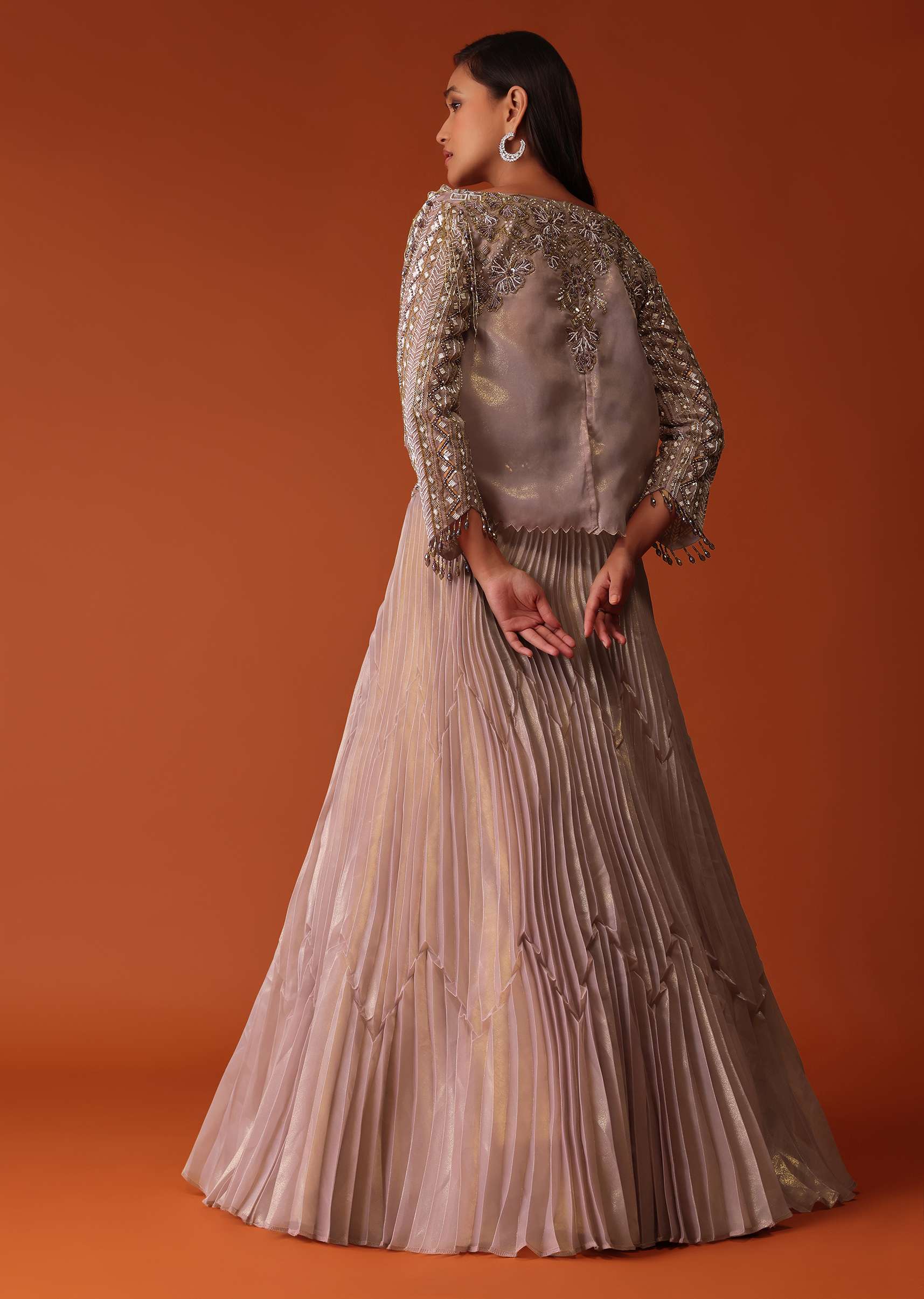Onion Pink Organza Bridal Lehenga With Hand Embroidery - Image 5