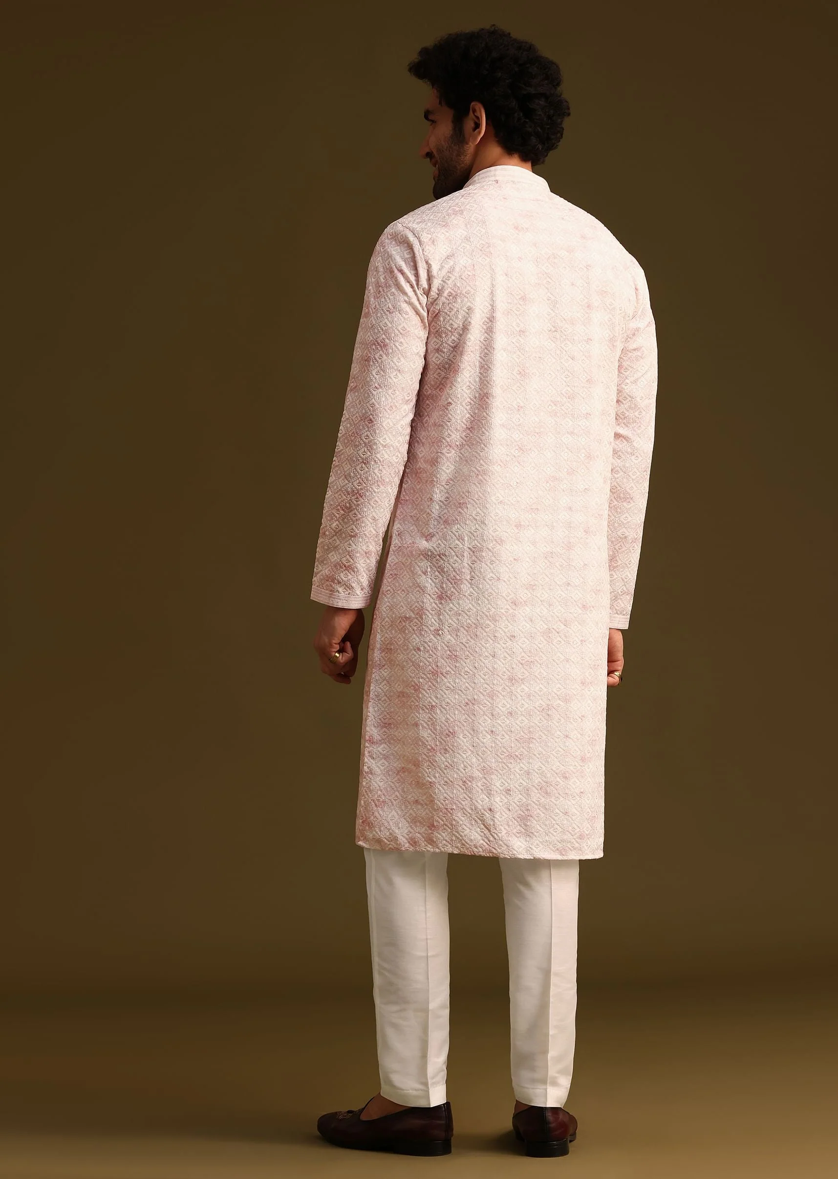Onion Silk Schiffli Work Kurta And Pant - Image 5