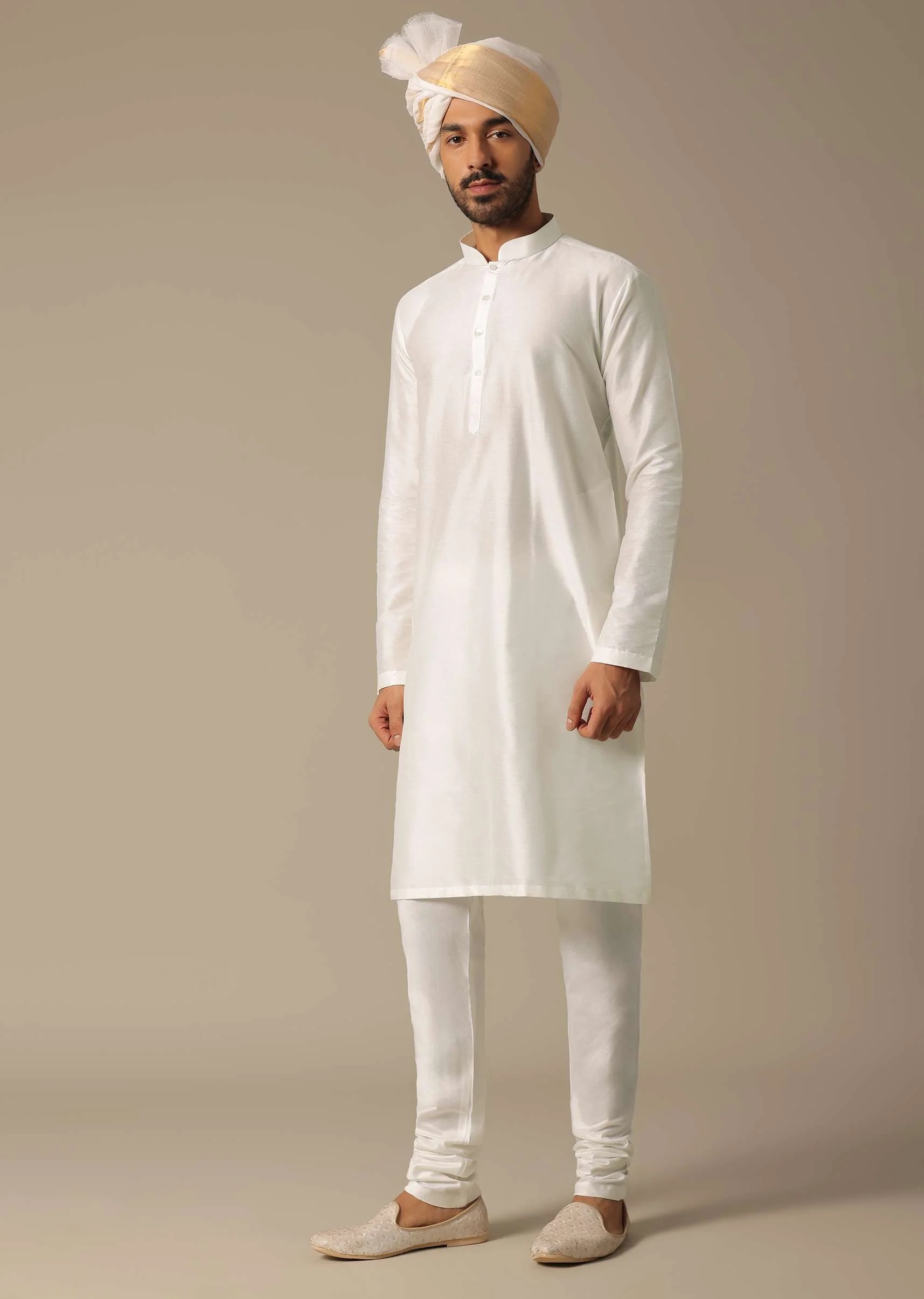 Opulent White Silk Sherwani Set - Image 5