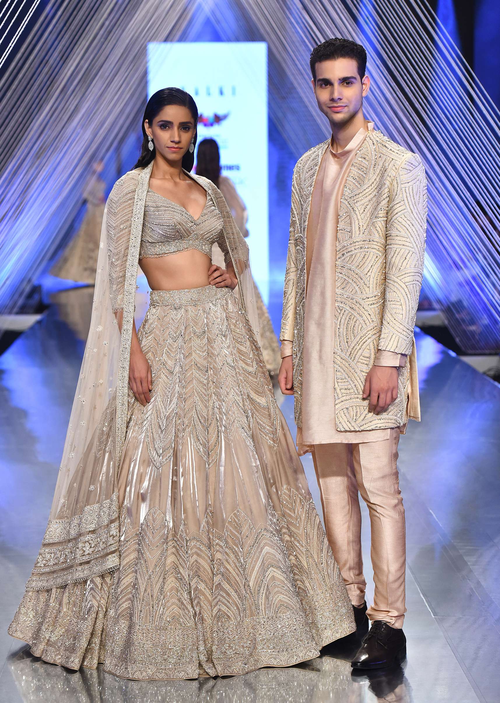 Oyster Organza Lehenga With Cut Dana Embroidery, Crop Top Comes In 3/4Th Sleeves With A Deep V Neckline - Image 8