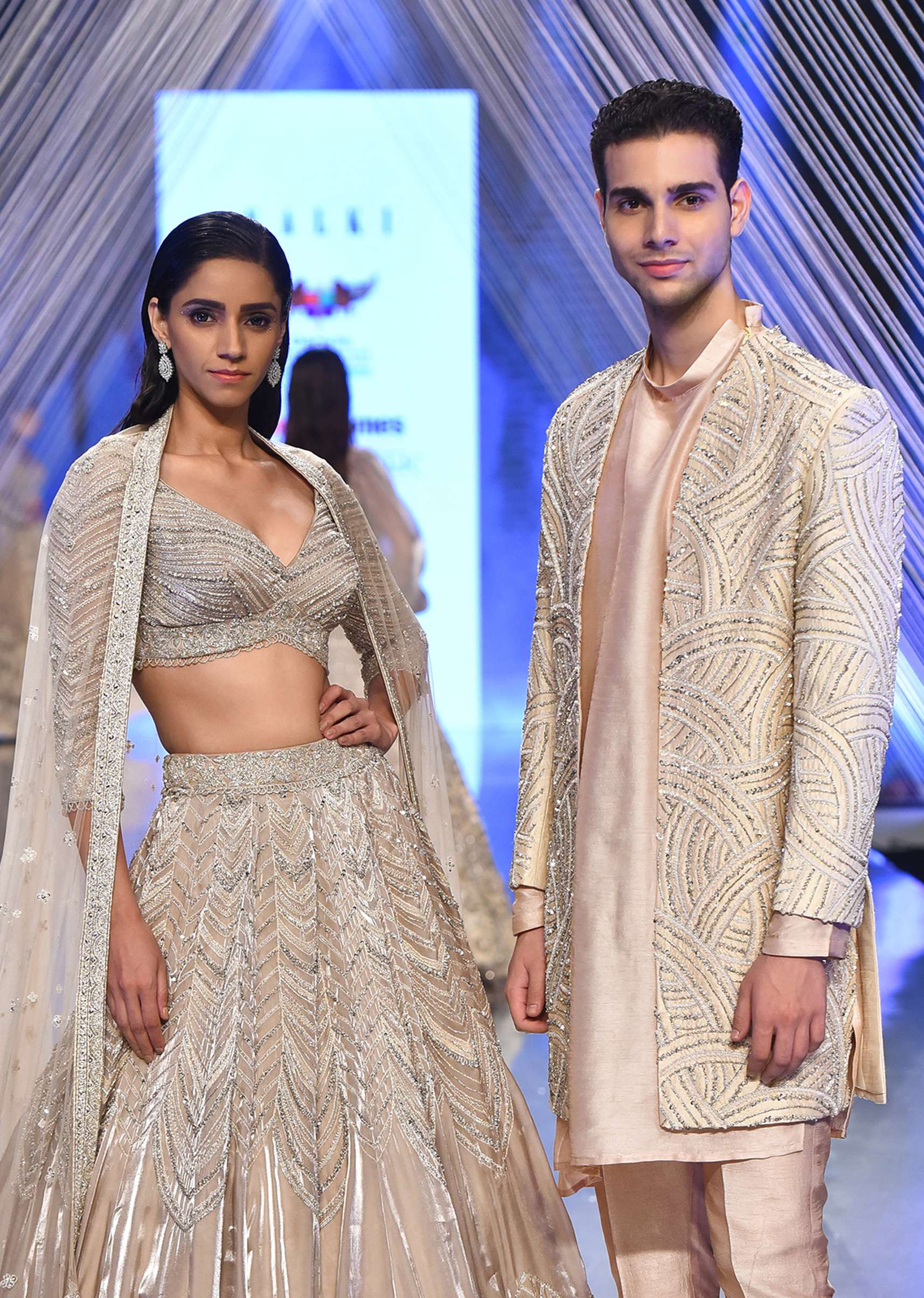 Oyster Organza Lehenga With Cut Dana Embroidery, Crop Top Comes In 3/4Th Sleeves With A Deep V Neckline - Image 9