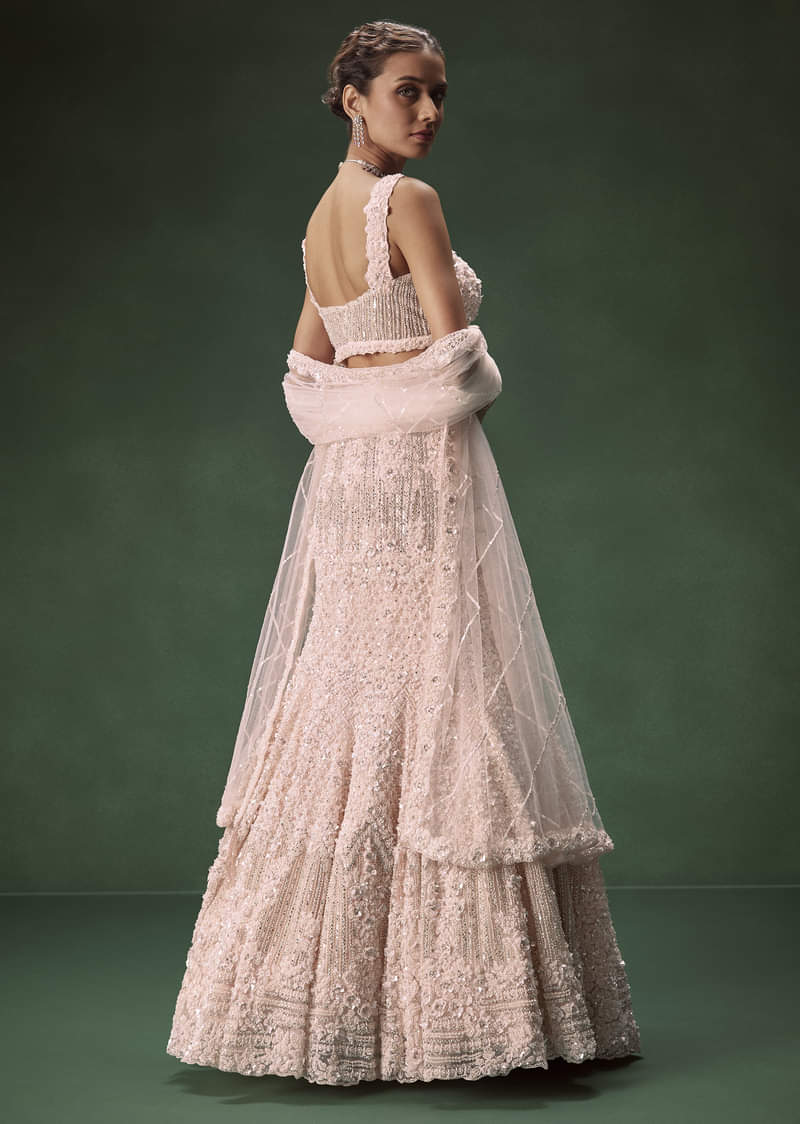 Pastel Pink Mermaid Bridal Lehenga With Intricate Embellishments - Image 2