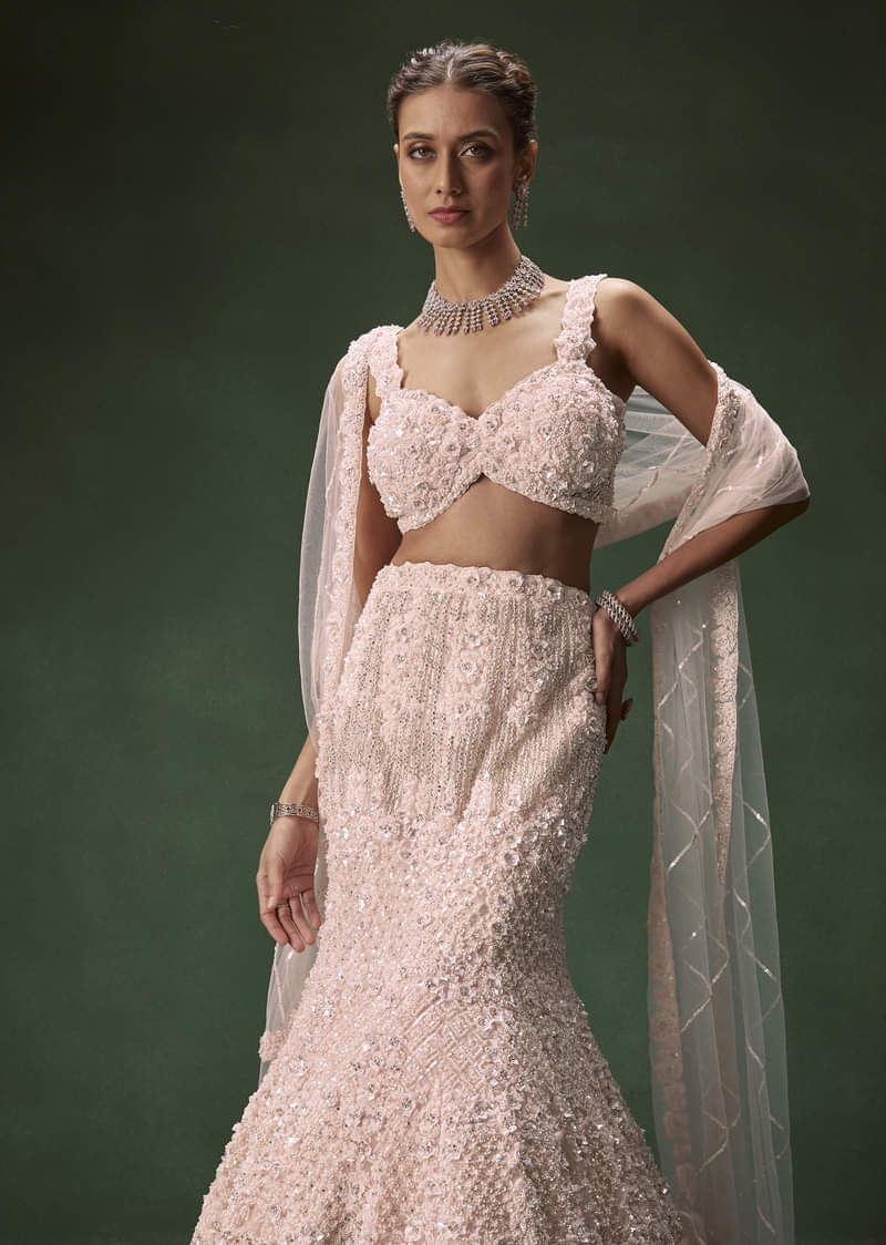 Pastel Pink Mermaid Bridal Lehenga With Intricate Embellishments - Image 5