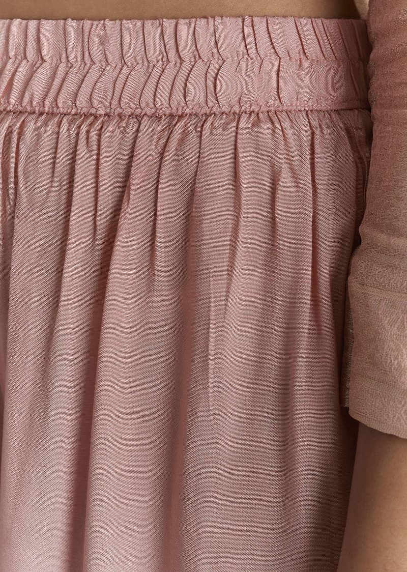 Peach Banarasi Tissue Kurta Set With Zardosi Neckline - Image 6