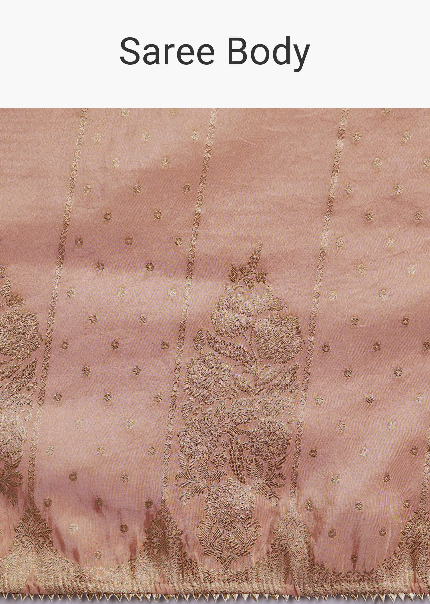 Peach Dola Silk Brocade Saree With Gota Patti And Moti Embroidery - Image 9