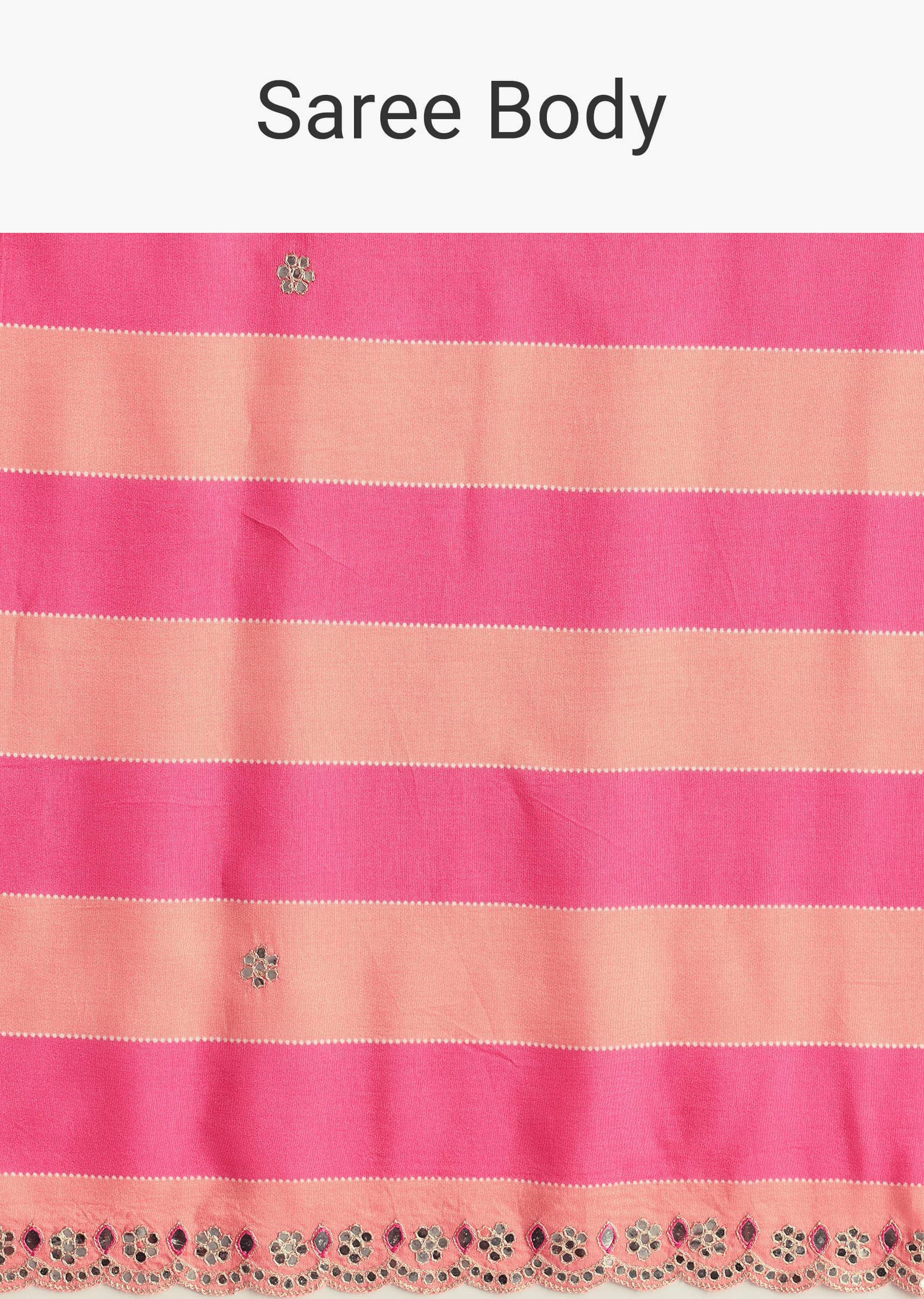 Peach Pink Mirrorwork Cutdana Work Georgette Saree - Image 9